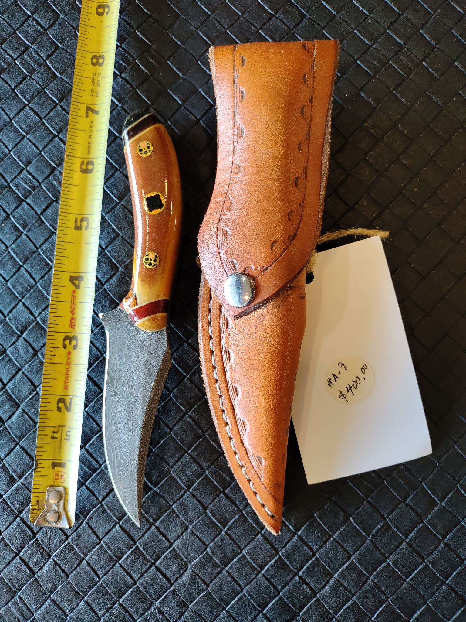 #A-9 Handcrafted Damascus Knife with Water Buffalo, Moose Horn, Bloodwood, Becotti