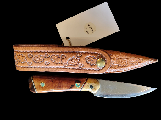 #A-15 Handcrafted Ironwood, Maple Burl, Moose Horn, Mother-of-Pearl, Water Buffalo Handle Knife