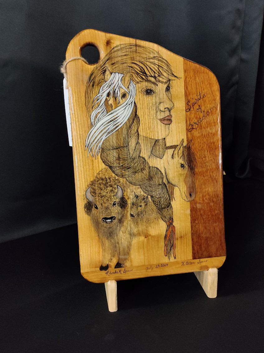 Handcrafted Wooden Charcuterie Board Enhanced with Native American Art