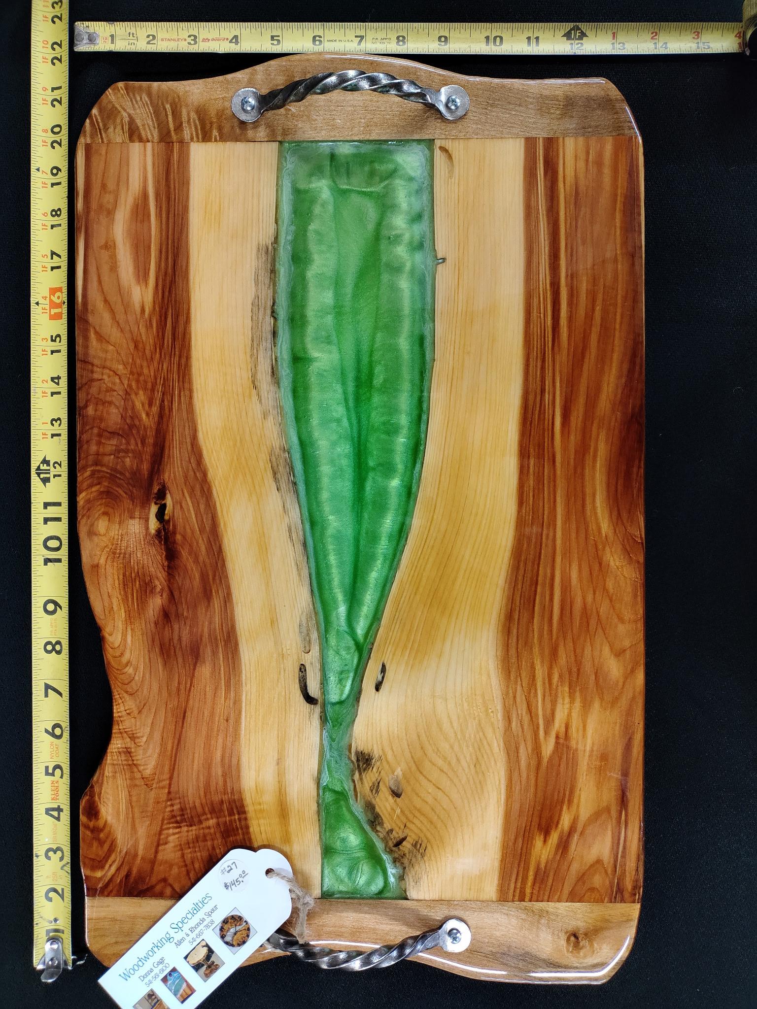 Handcrafted Wooden and resin Charcuterie/Serving Tray with Twisted Handles