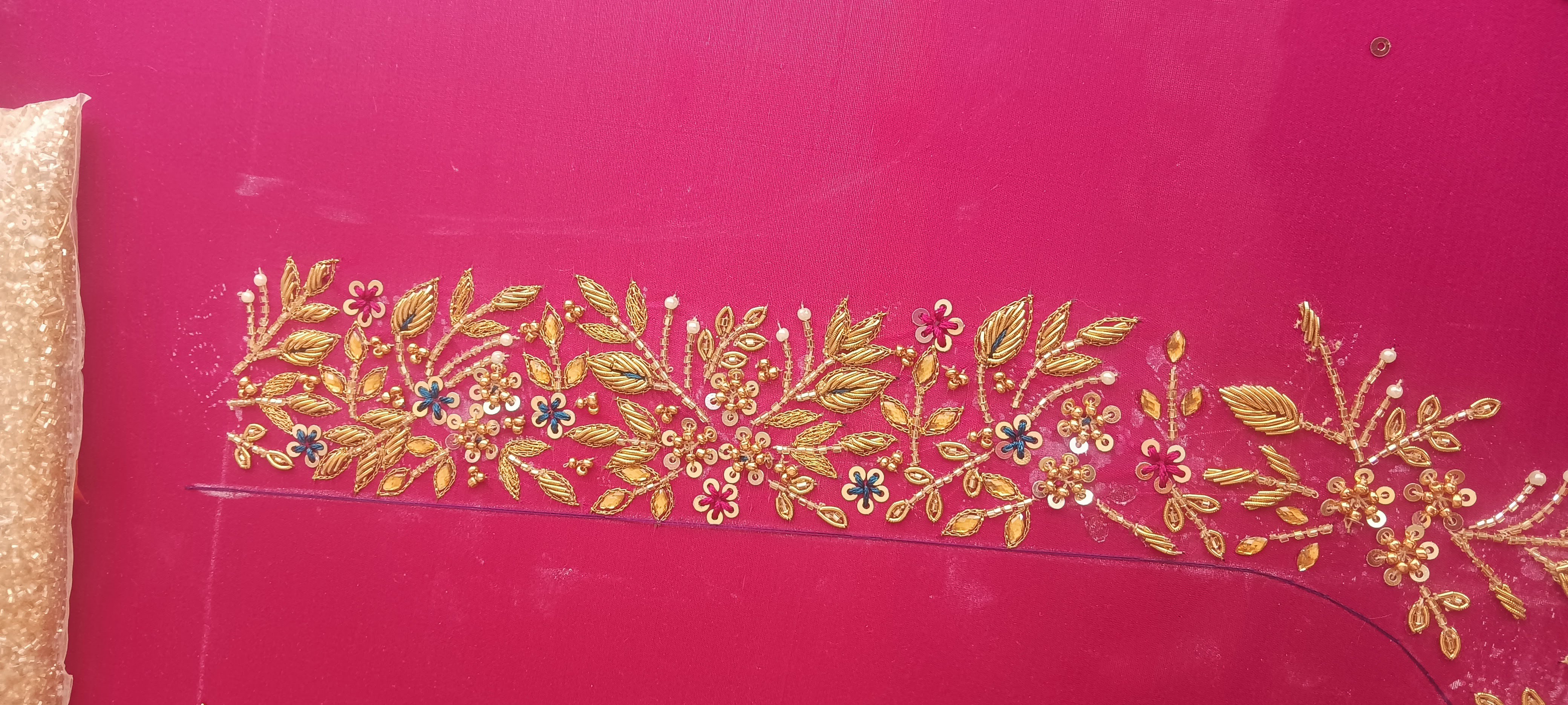 Turquoise Fabric with Embroidered Birds