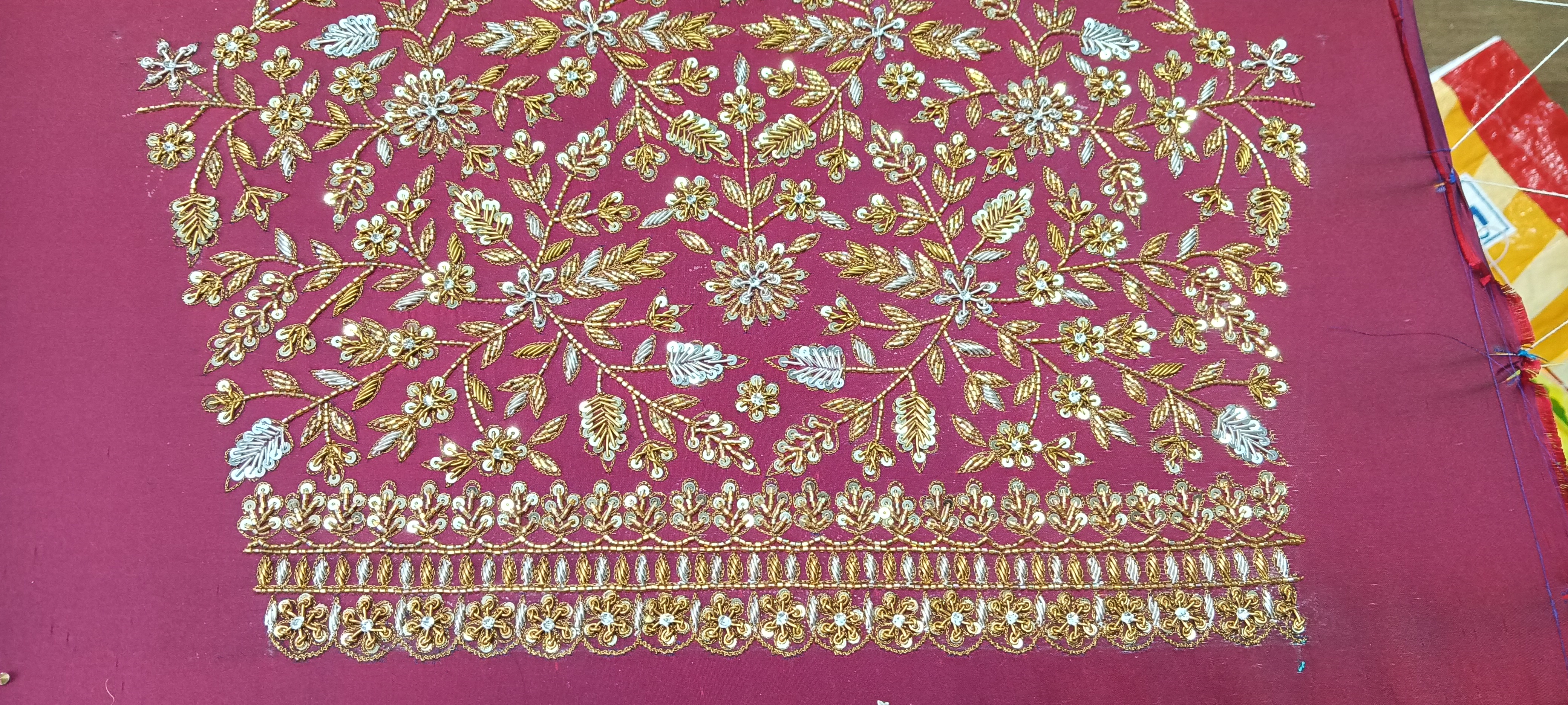 Embroidered Maroon Blouse Fabric