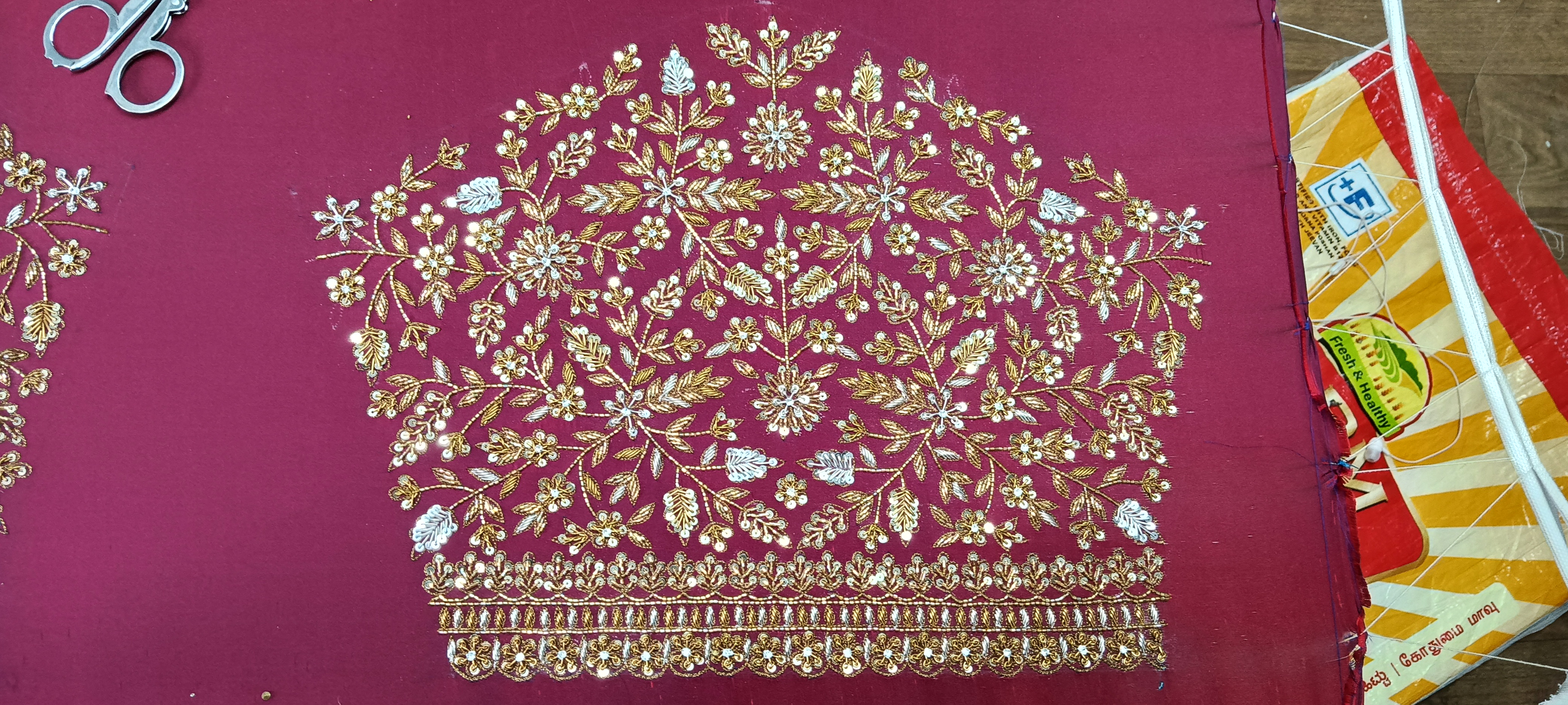 Embroidered Maroon Blouse Fabric