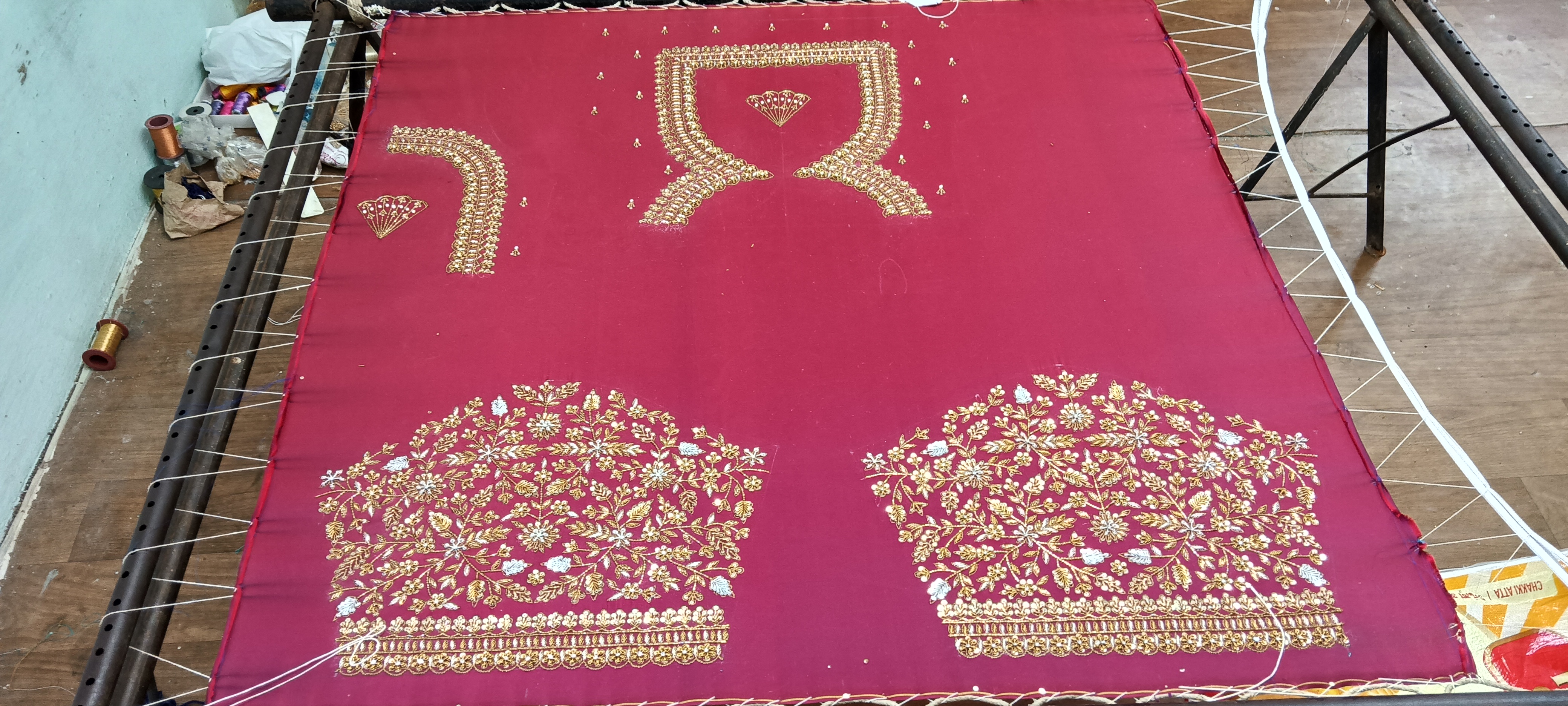 Embroidered Maroon Blouse Fabric