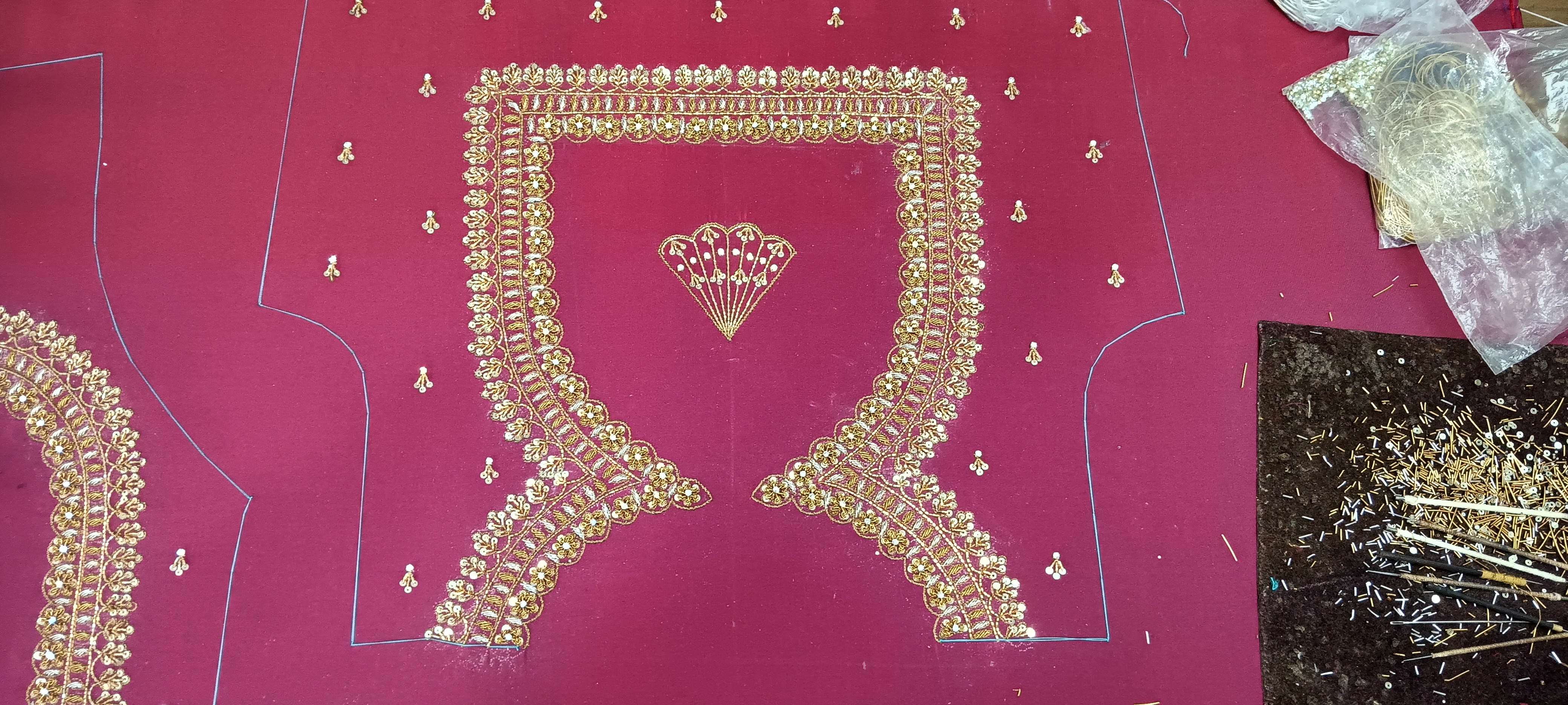 Embroidered Maroon Blouse Fabric