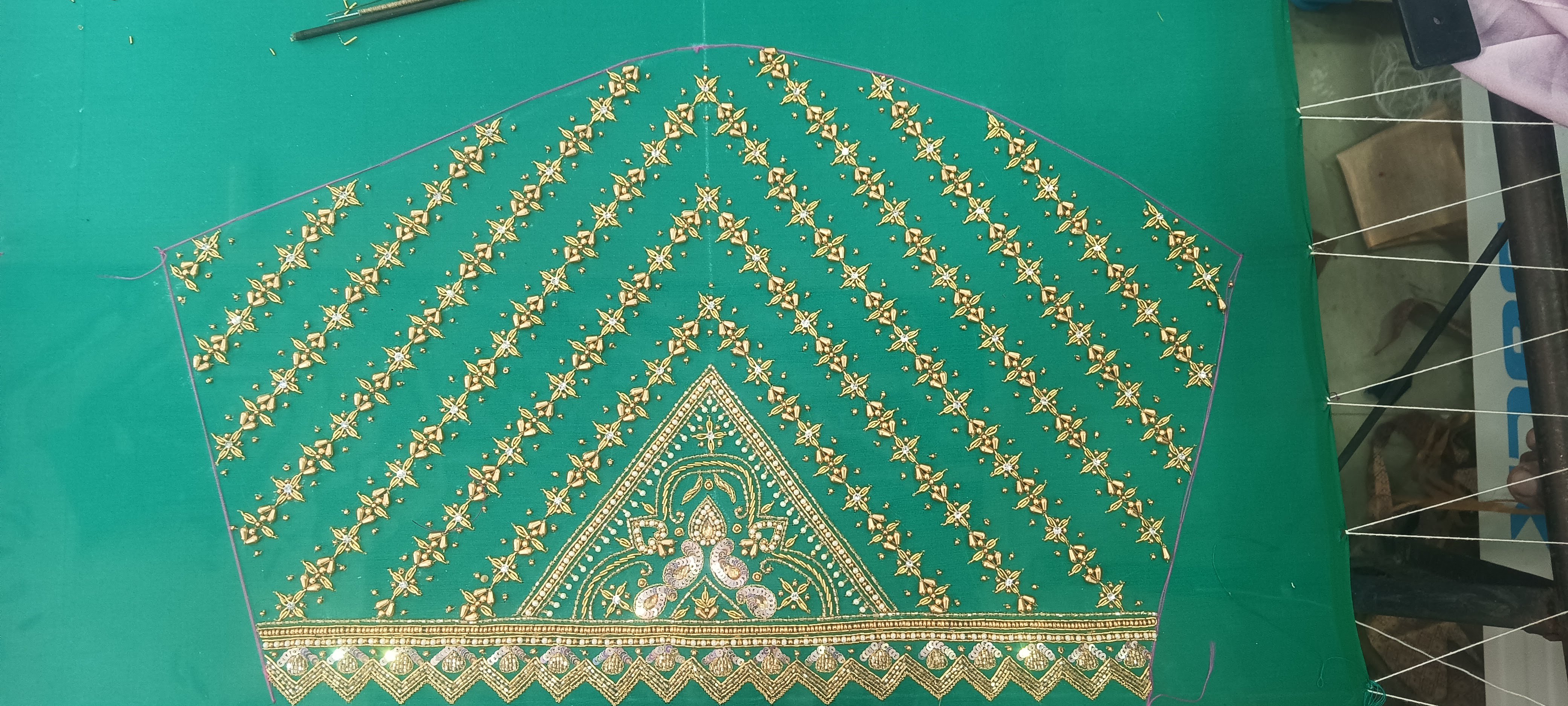 Turquoise Fabric with Embroidered Birds