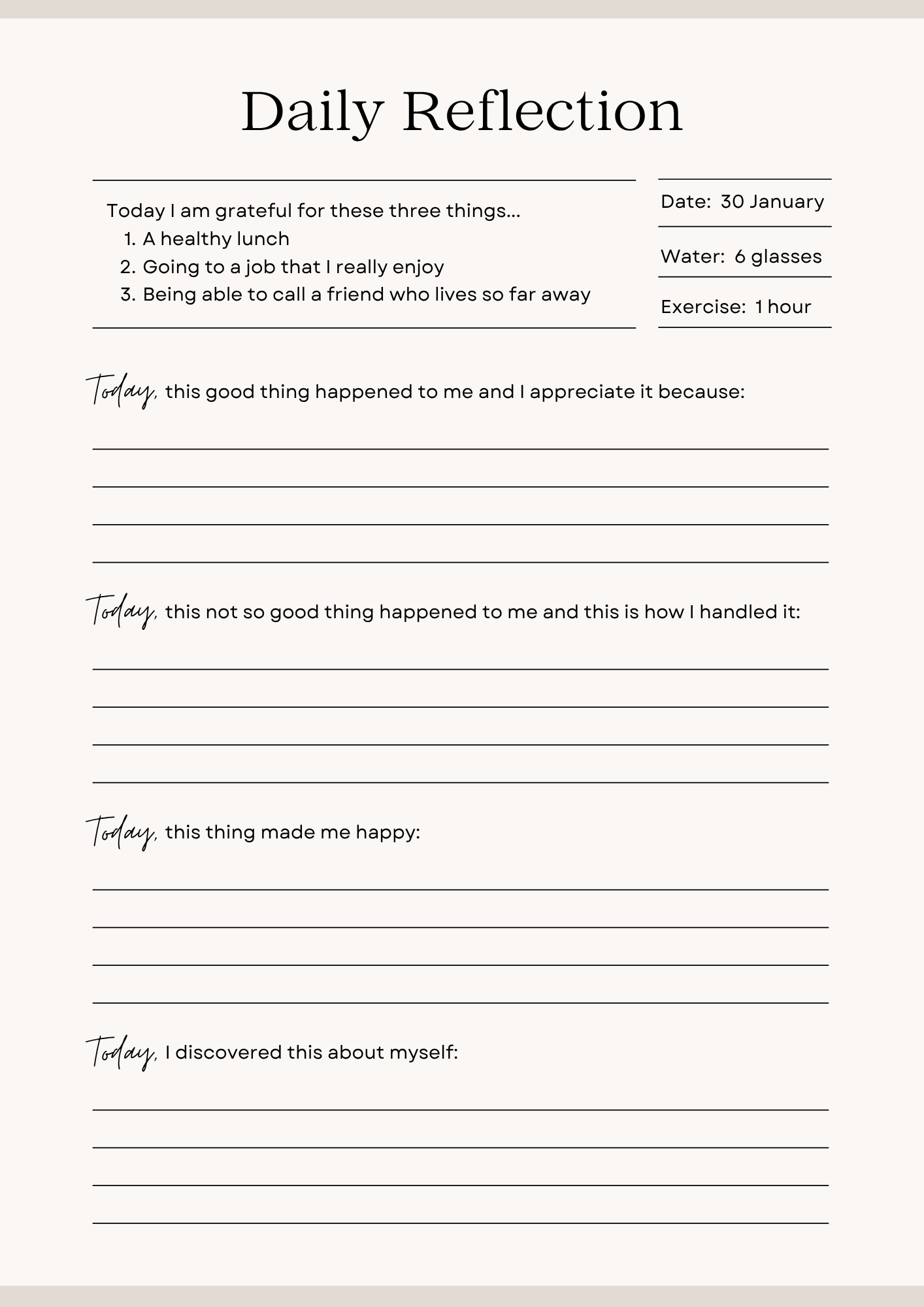 Daily Reflection Journal Page