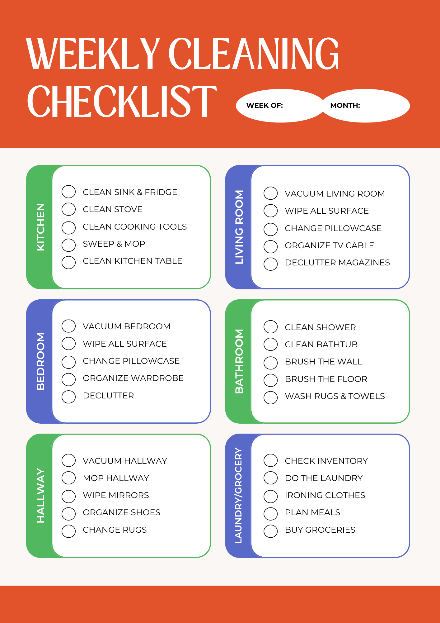 Weekly Cleaning Checklist Printable