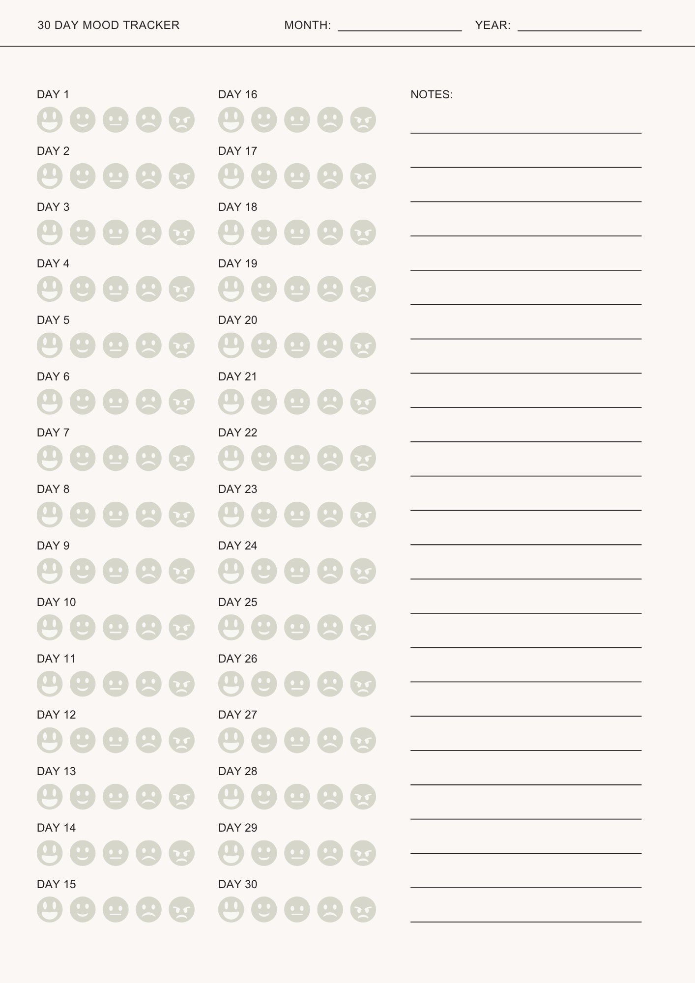 30 Day Mood Tracker
