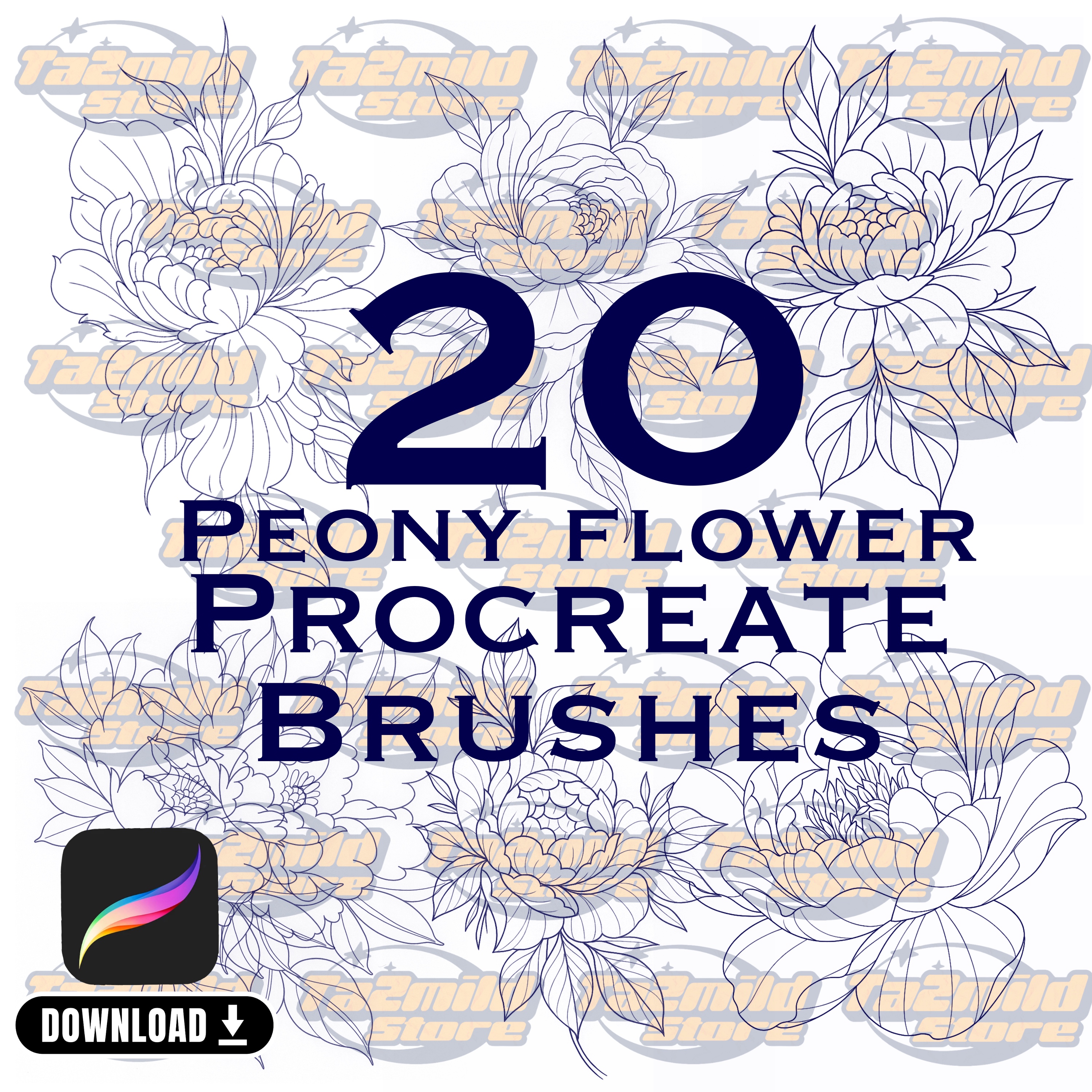 Peony Procreate Brushes: Floral Tattoo Stamp Set (Digital Download)