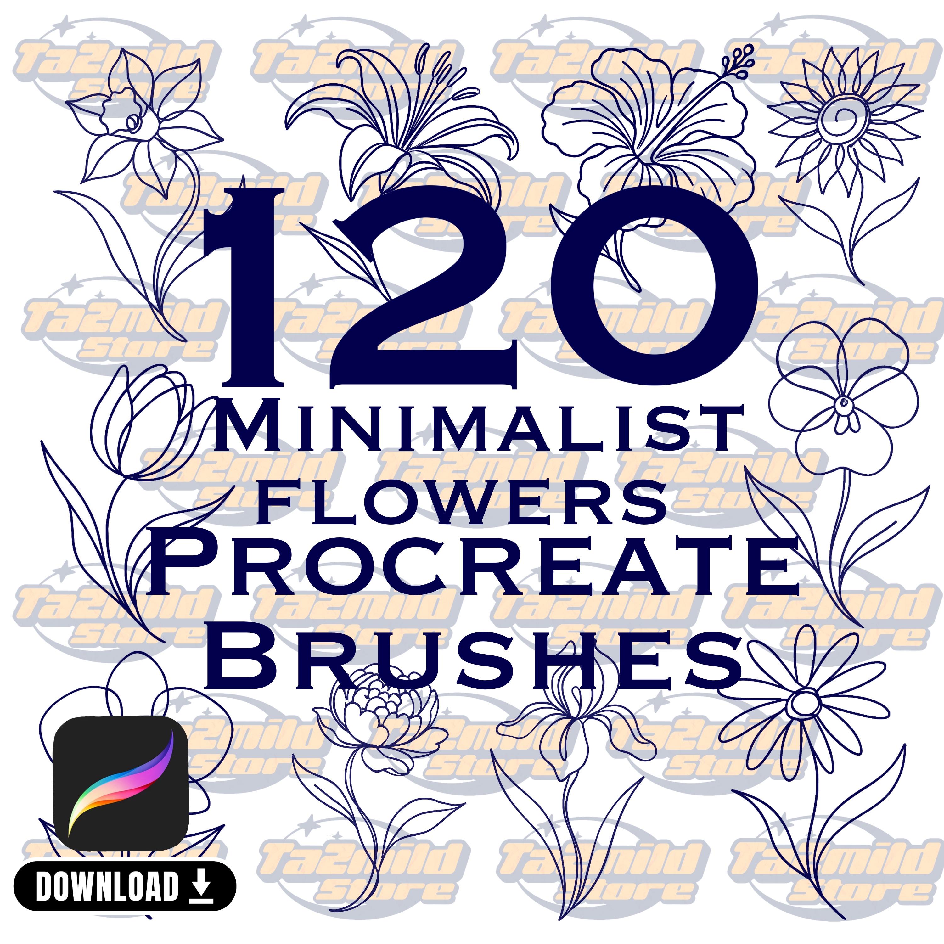 Botanical Procreate Brushes: Minimalist Floral Tattoo Stamps (Digital Download)