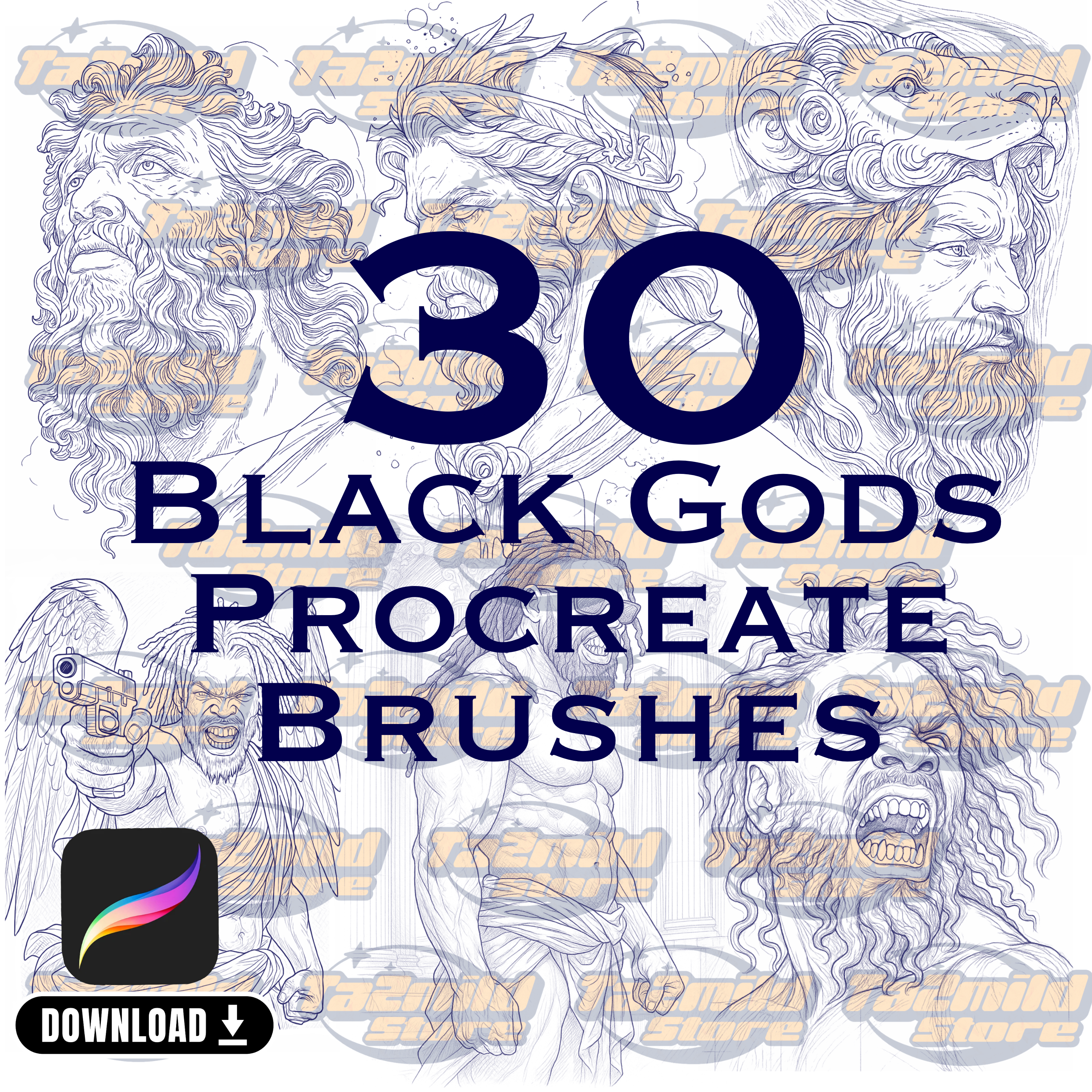 Black Gods Procreate Stamps: Afrocentric Tattoo Brushes (Digital Download)