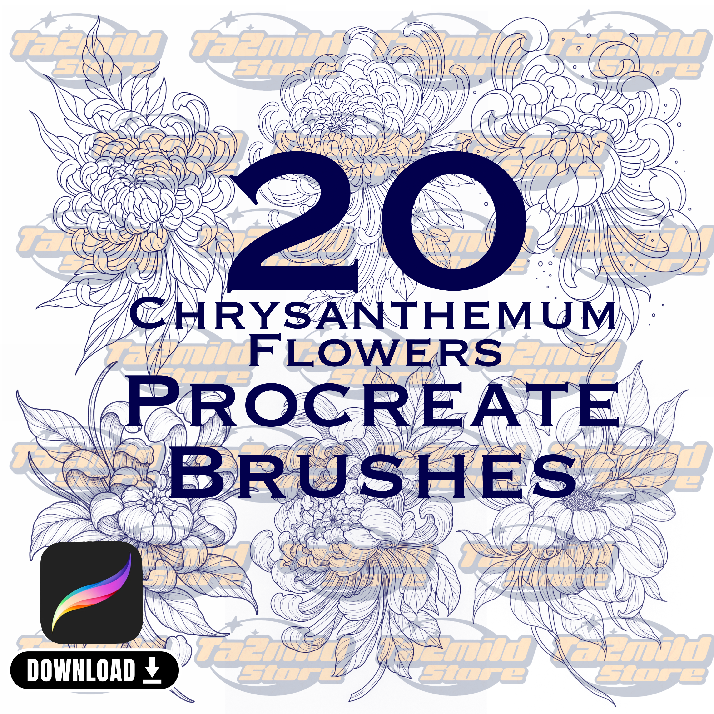 Chrysanthemum Procreate Brushes: Japanese Floral Tattoo Stamps (Digital Download)