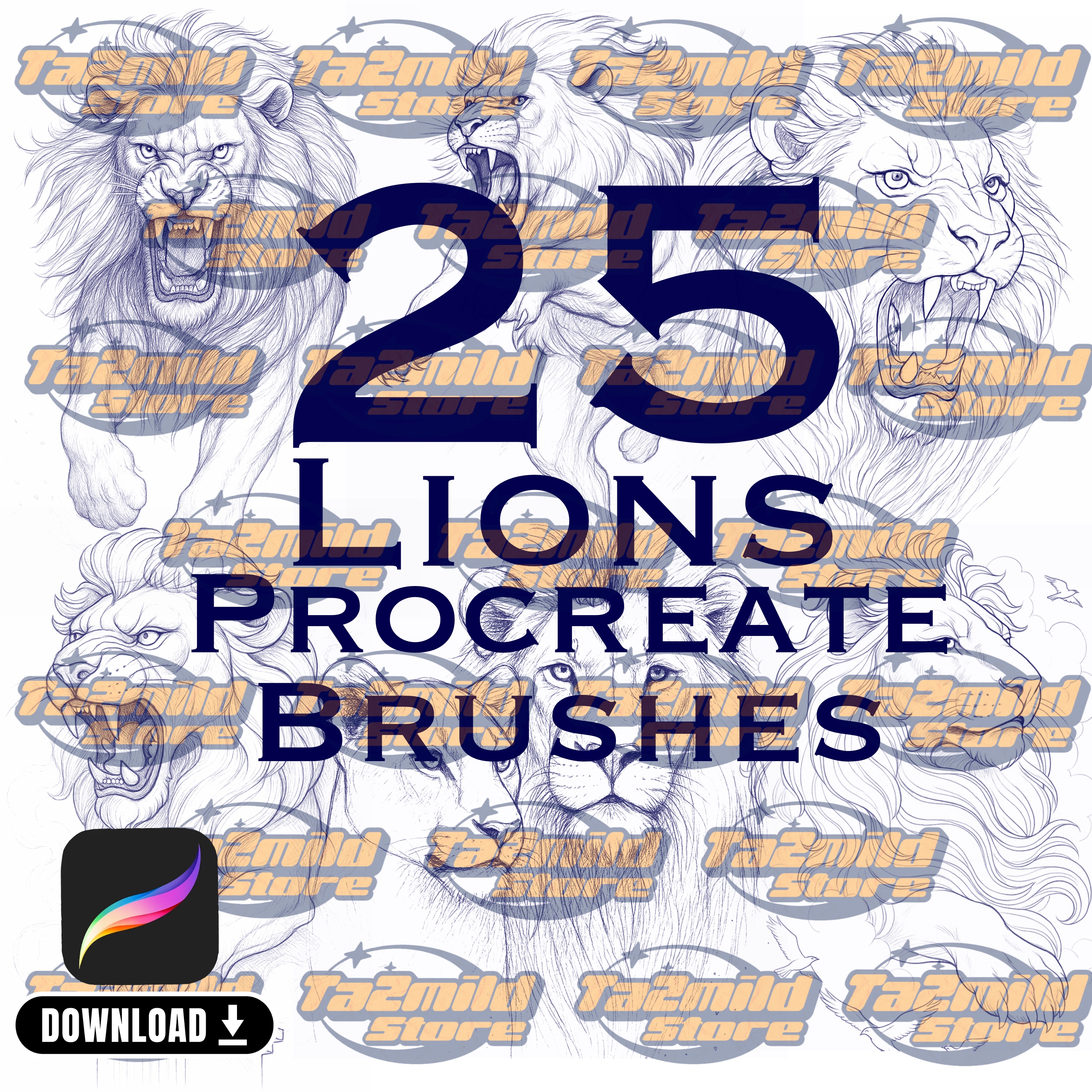 Lion Procreate Stamp Brushes: African Wildlife, Tattoo Reference (Digital Download)