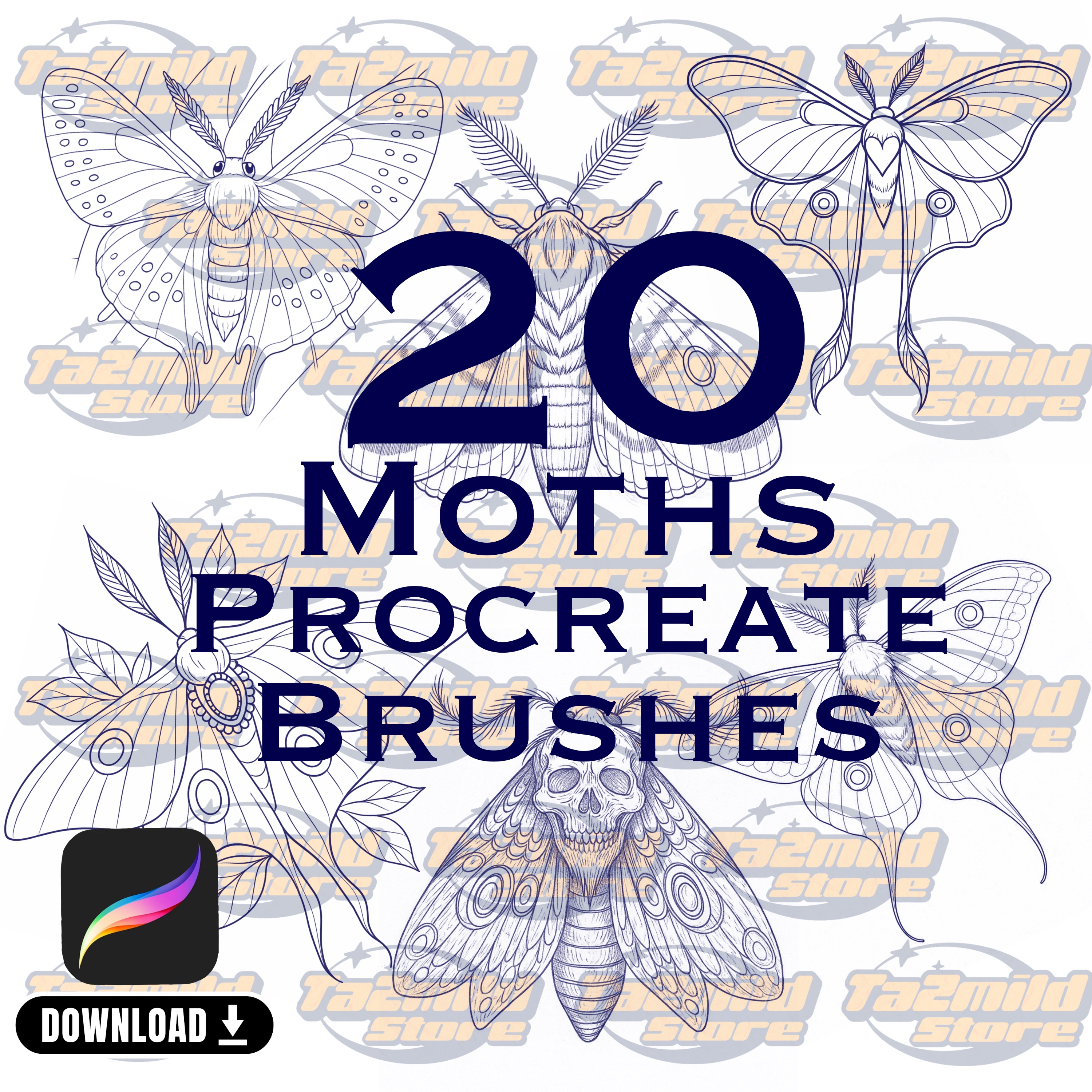 Moth Procreate Brushes: Colorful Tattoo Stamps, Insect Flash (Digital Download)