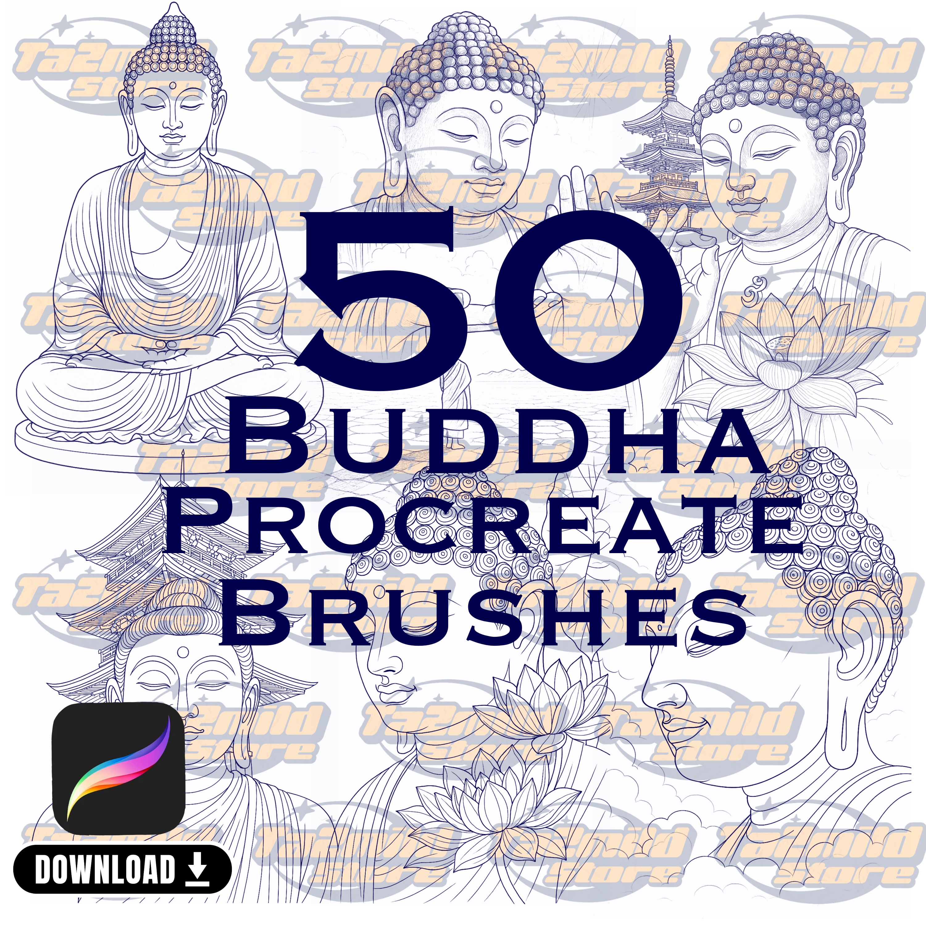 Buddha Procreate Brush Set: Tattoo Stencils & Line Art (Digital Download)