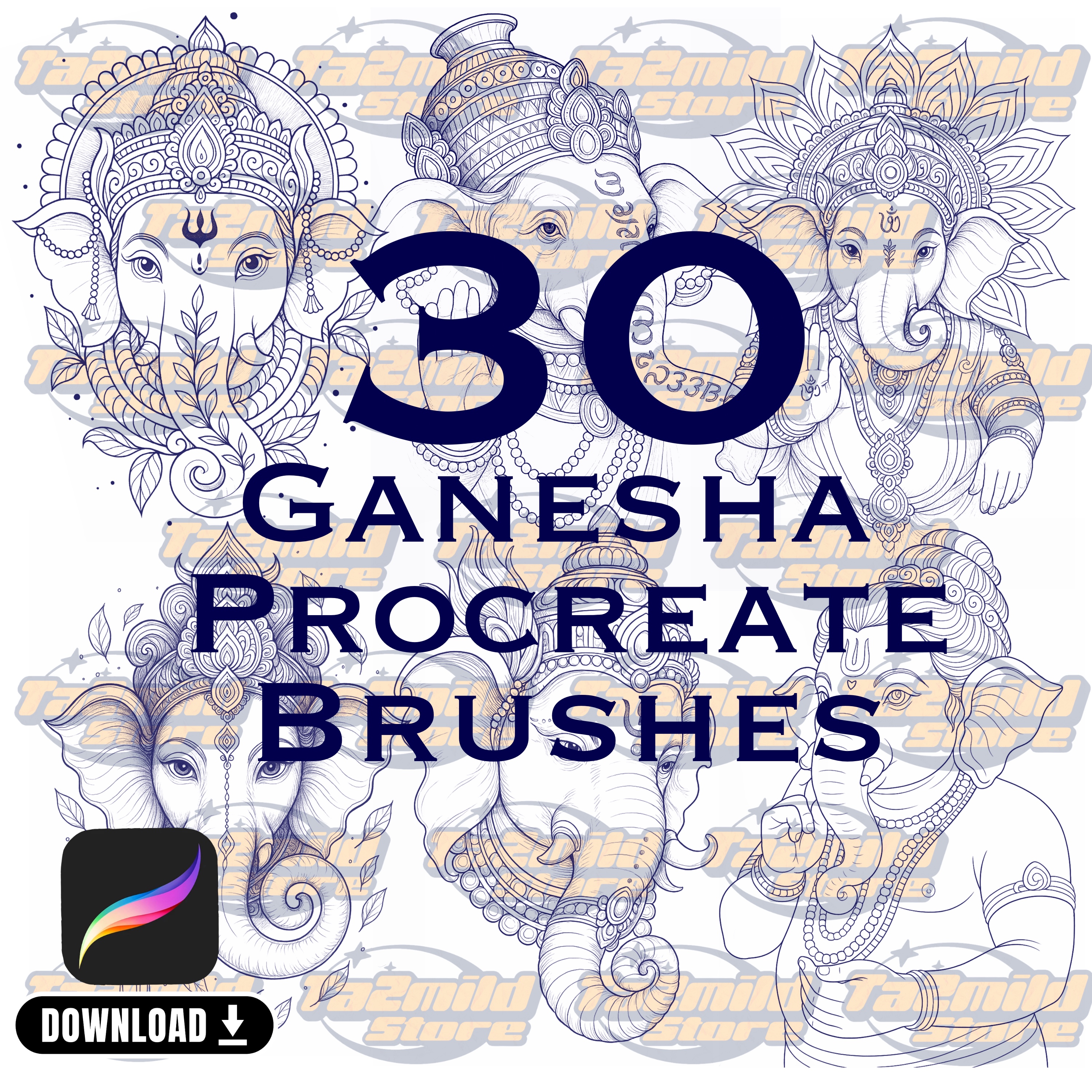 Ganesha Tattoo Stamp Brushes: Hindu God Stencils for Procreate (Digital Download)