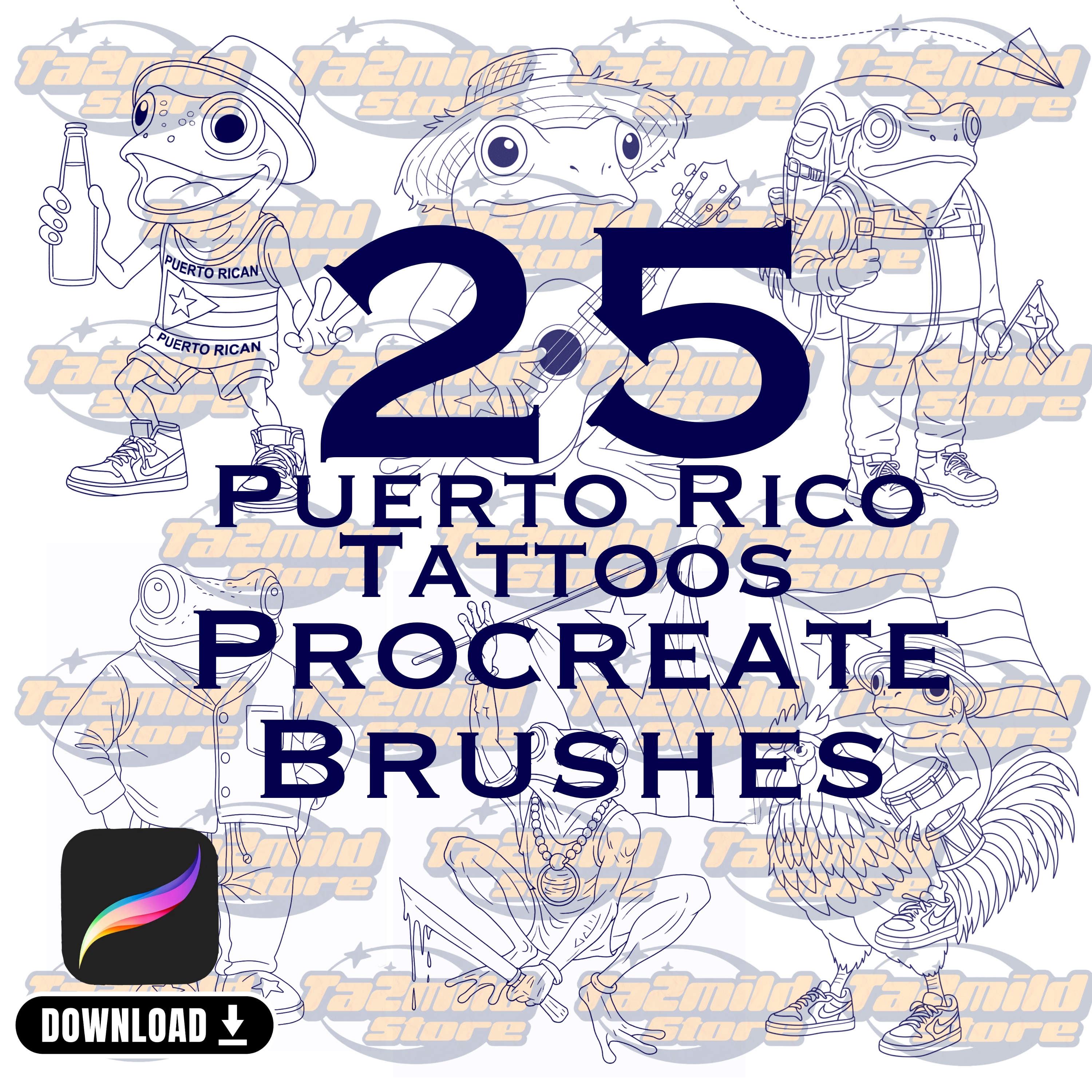 Puerto Rico Tattoo Procreate Brushes: Boricua Stamp Brush Bundle (Digital Download)