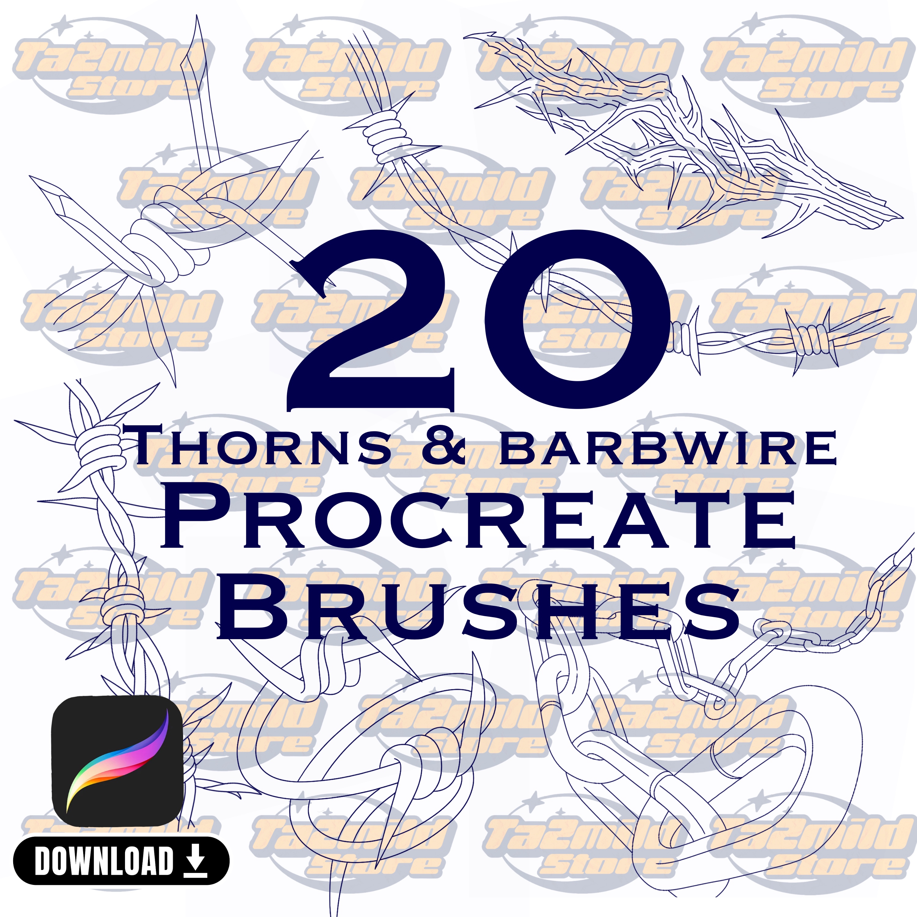Thorns & Barbed Wire Procreate Stamps: Tattoo Flash Brushes (Digital Download)