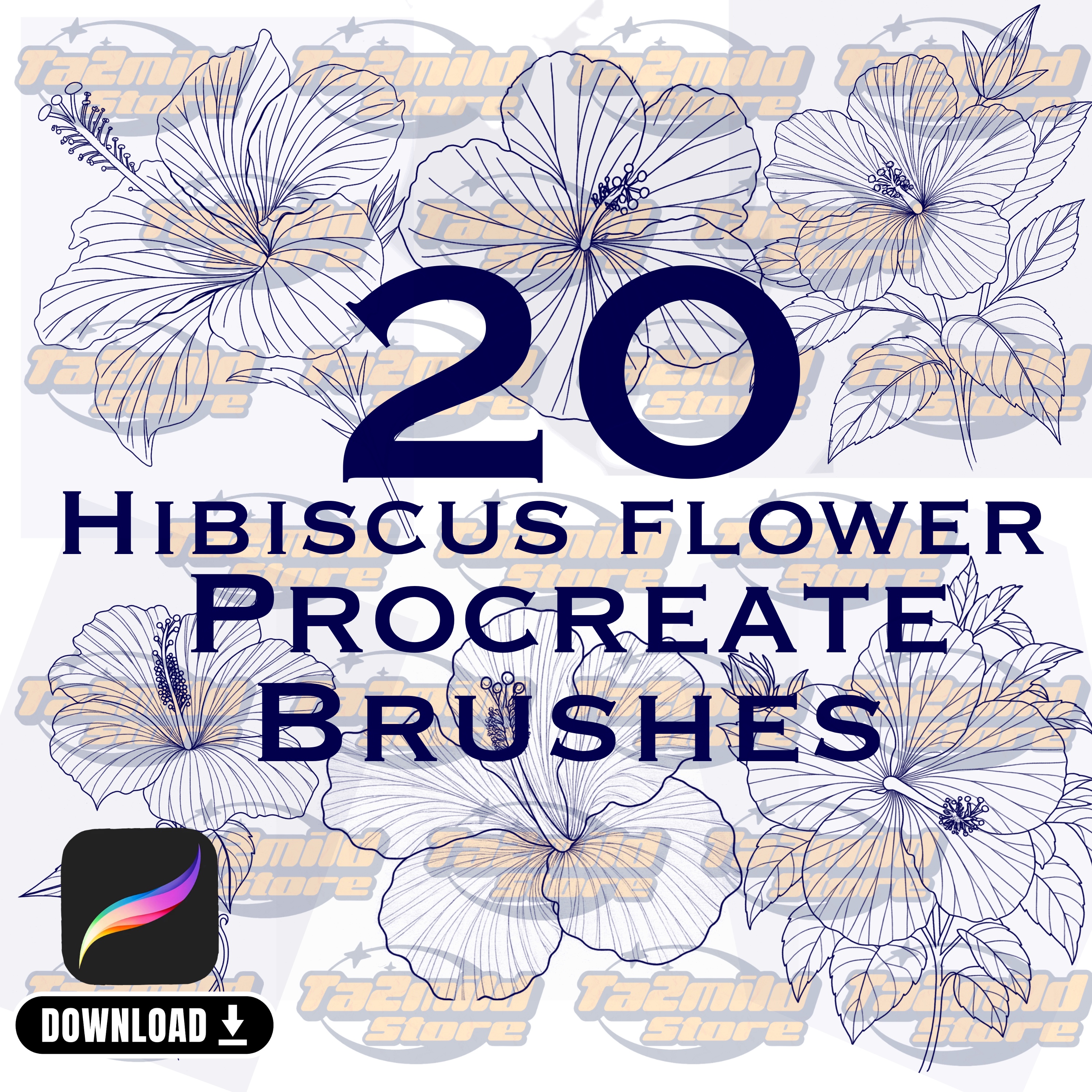 Hibiscus Flower Procreate Brush Set: Tropical Floral Stamps (Digital Download)