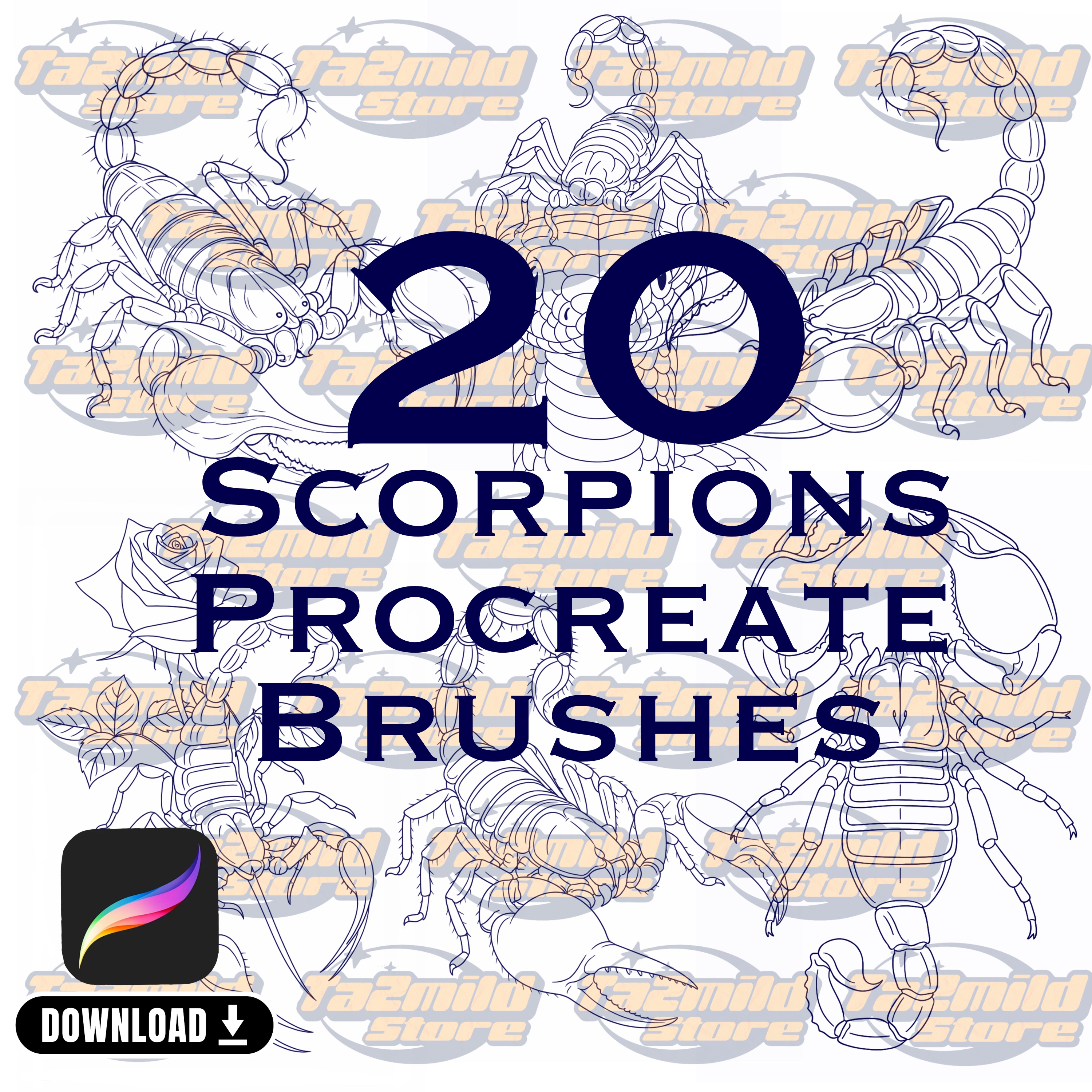 Scorpion Tattoo Procreate Stamps: Brush Set, Line Art (Digital Download)
