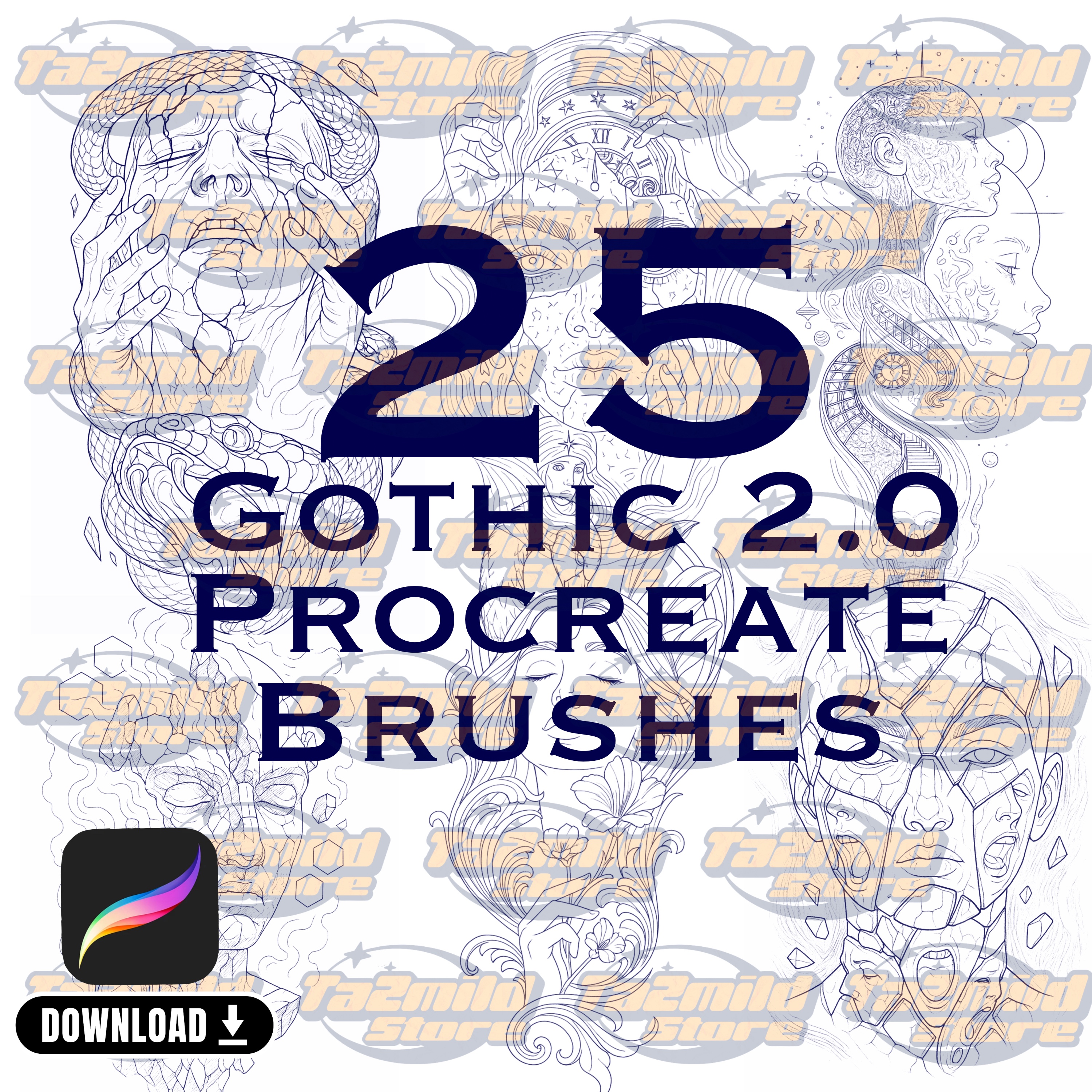 Creepy Gothic Procreate Brushes: Horror Tattoo Stamps (Digital Download)