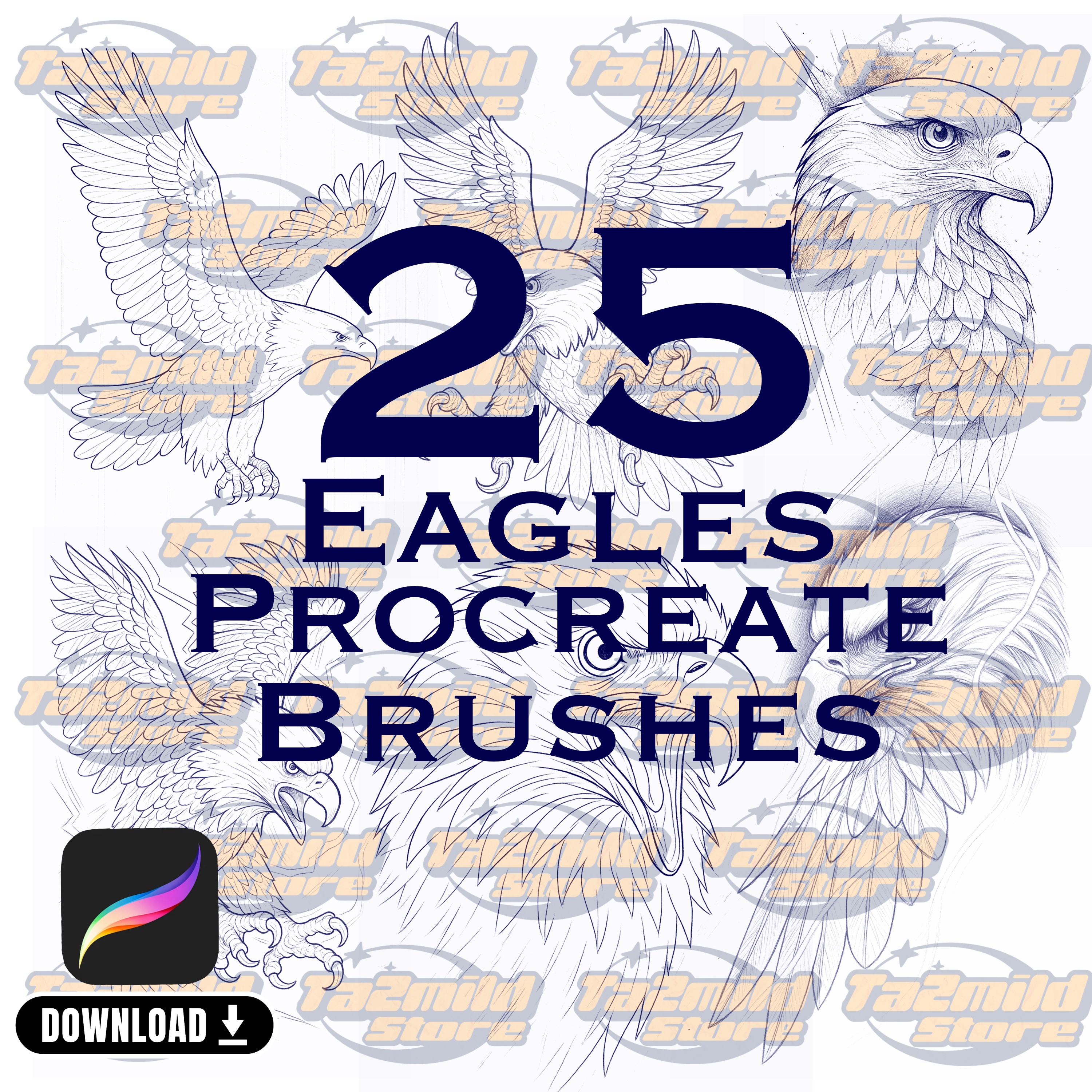 Eagle Procreate Stamp Brush Set: Tattoo Reference Art (Digital Download)