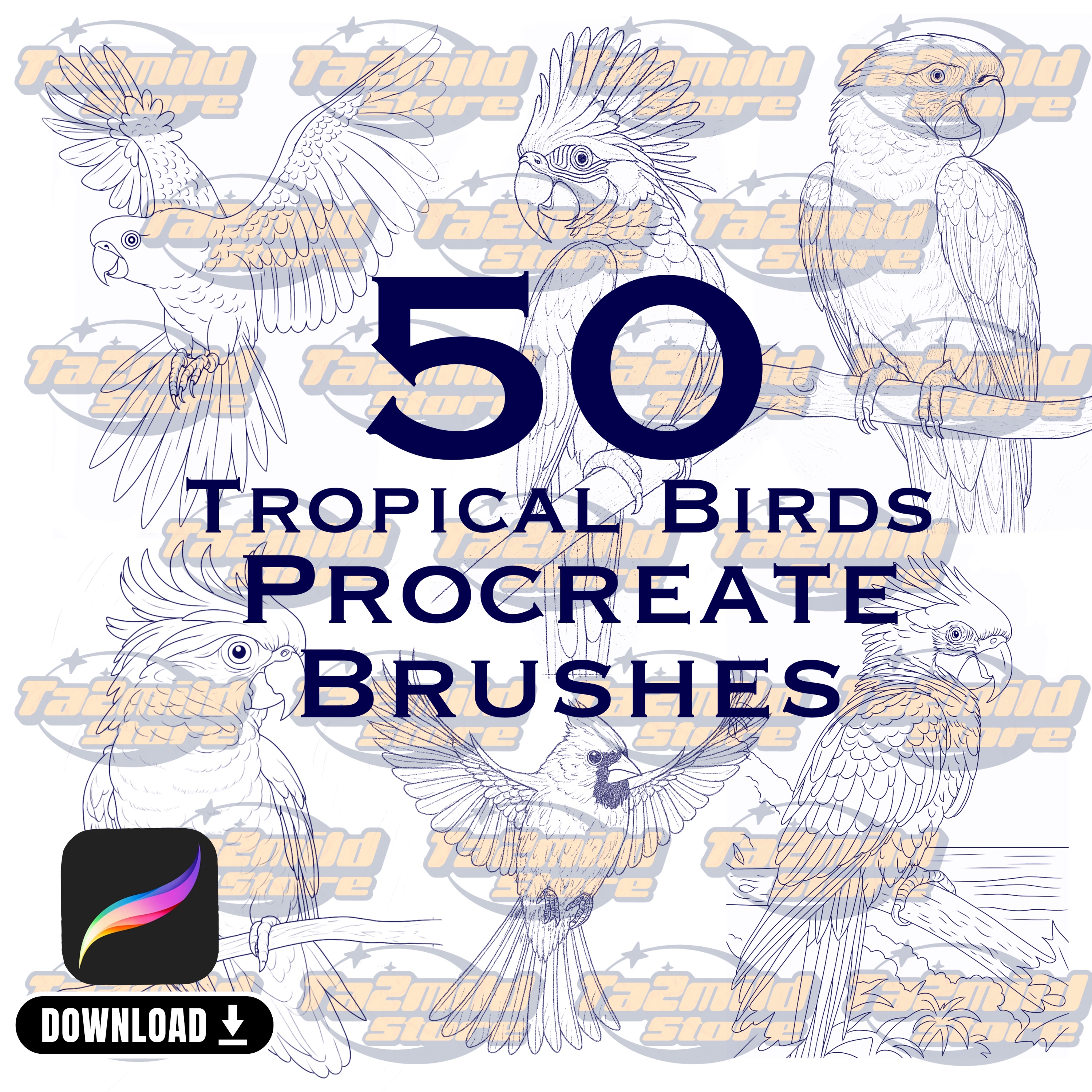 Tropical Birds Procreate Stamps: Exotic Bird Brush Set (Digital Download)