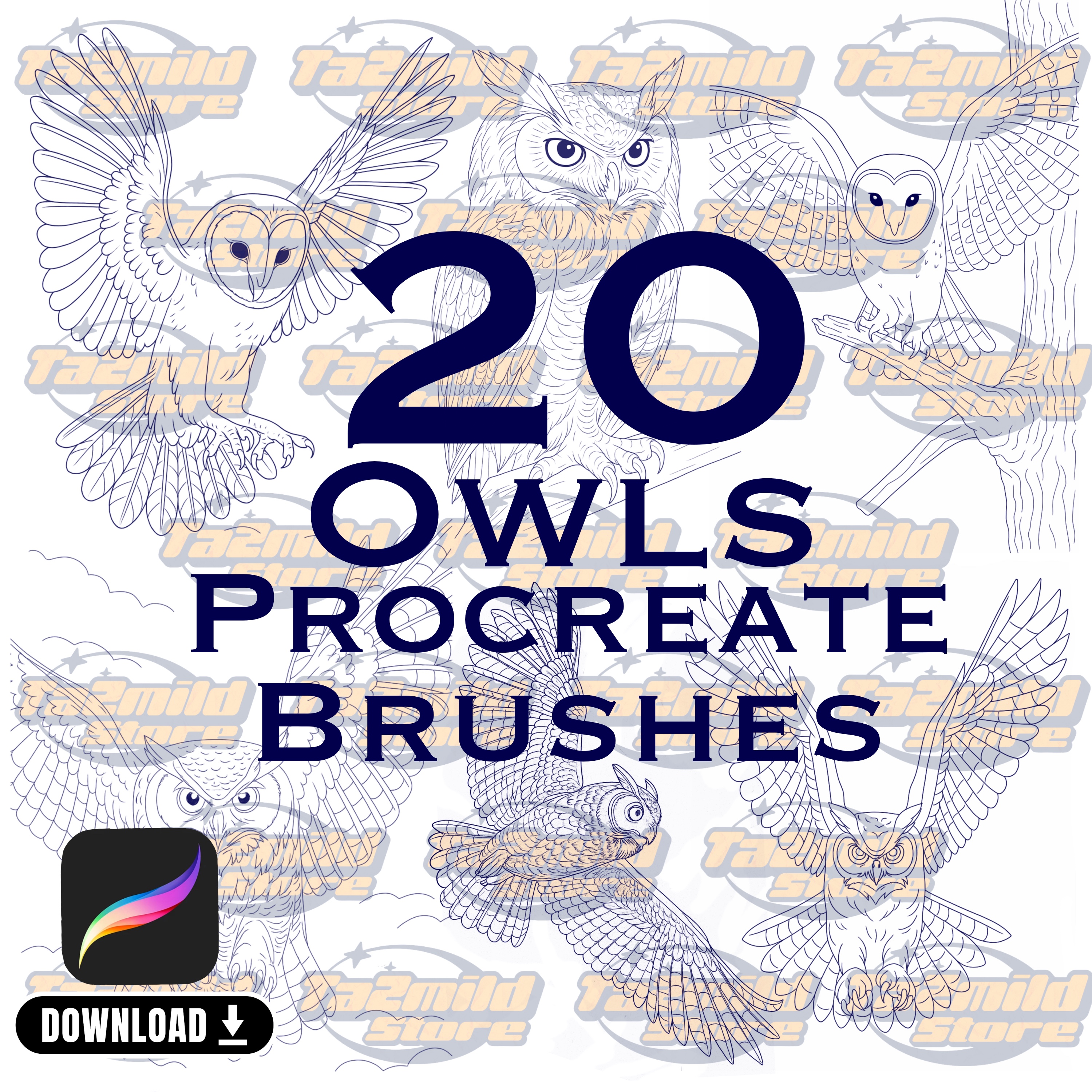Owl Tattoo Procreate Brushes: Sketch & Stamp Set (Digital Download)