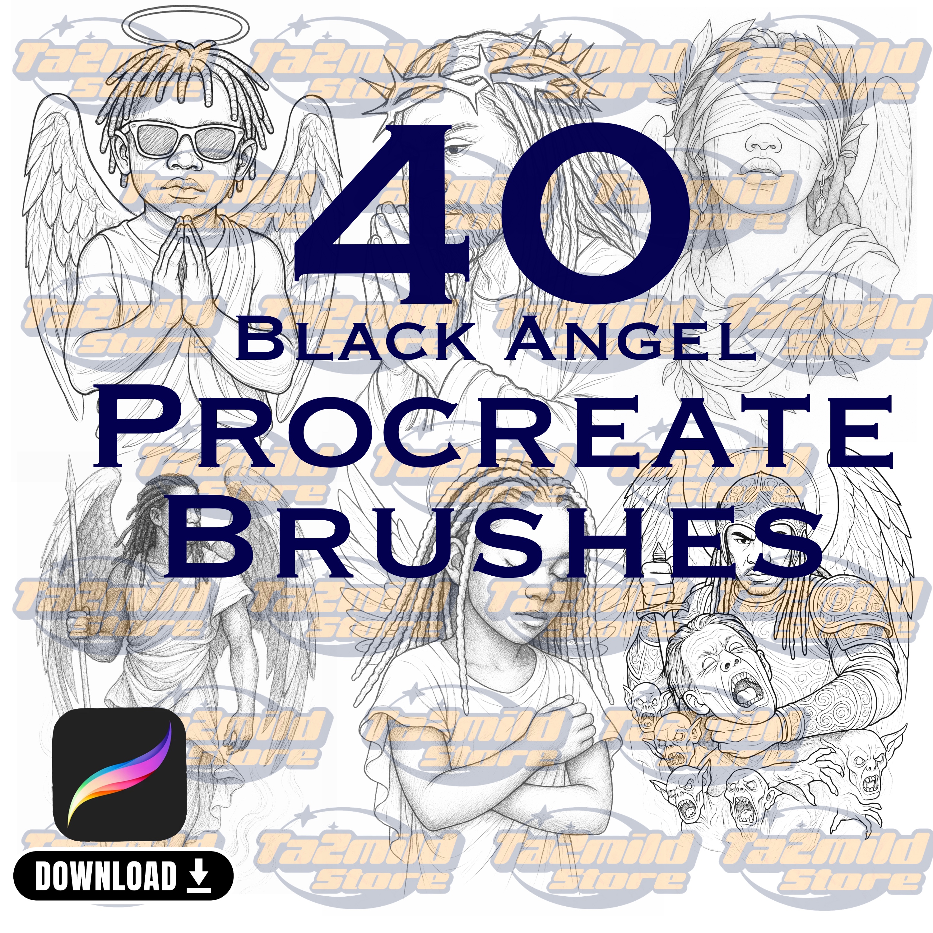Black Angels Procreate Stamps: Gospel Art Brushes (Digital Download)