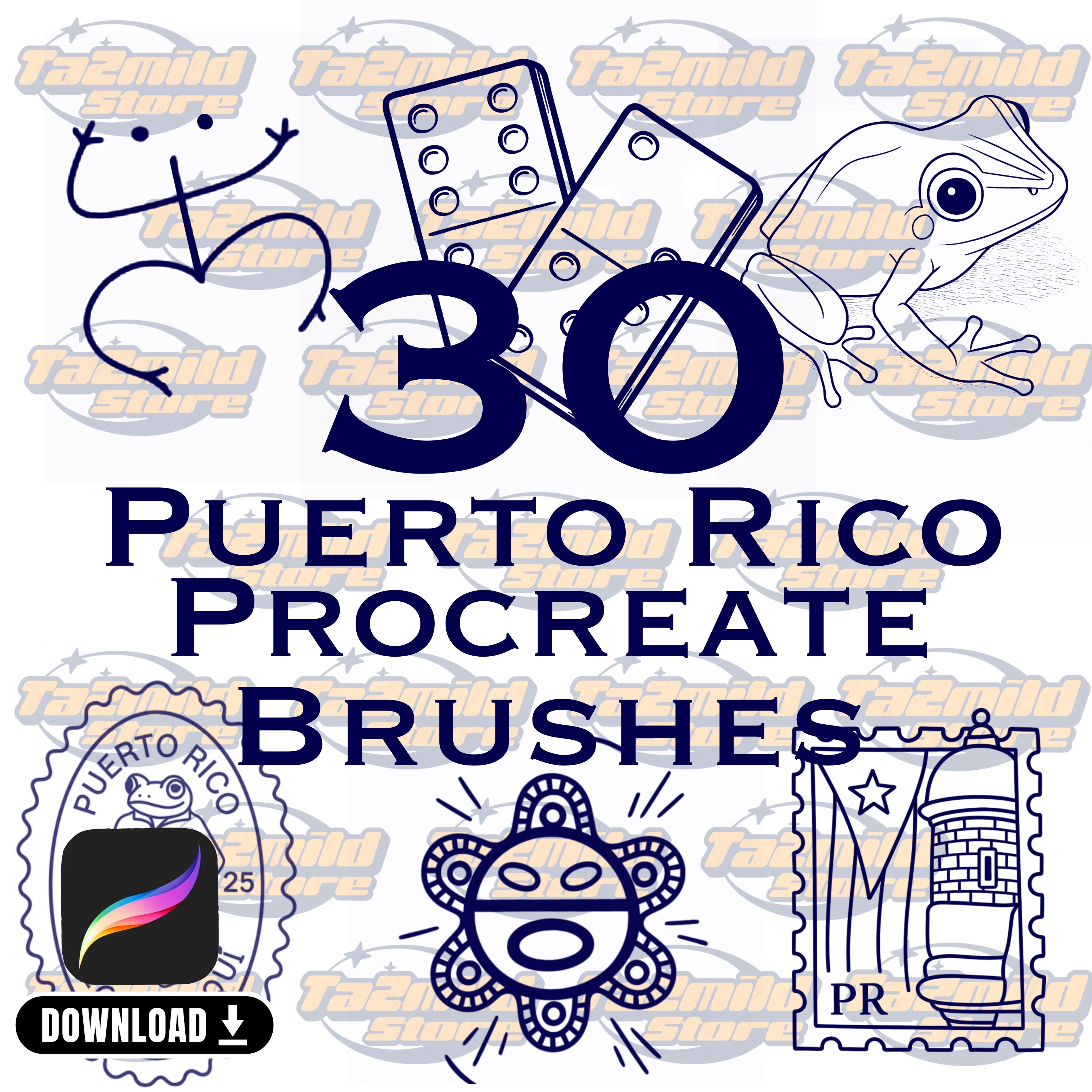 Puerto Rico Procreate Brush Set: Boricua Tattoo Stamps (Digital Download)