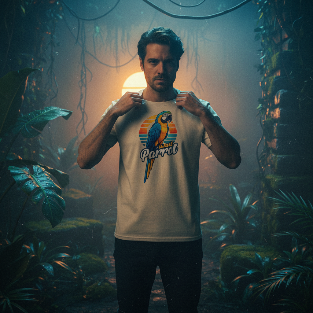 Tropical Parrot Tee – T-Shirt Unisex in Stile Vintage