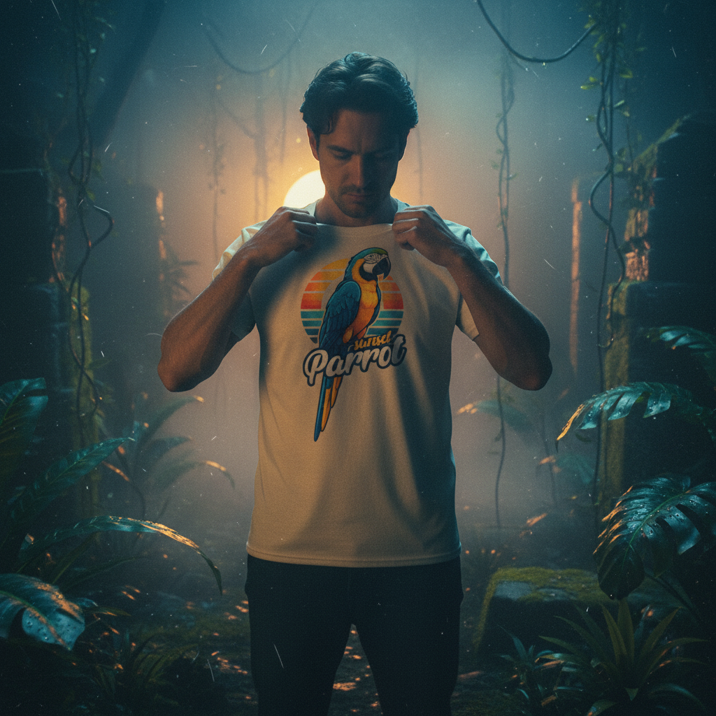 Tropical Parrot Tee – T-Shirt Unisex in Stile Vintage