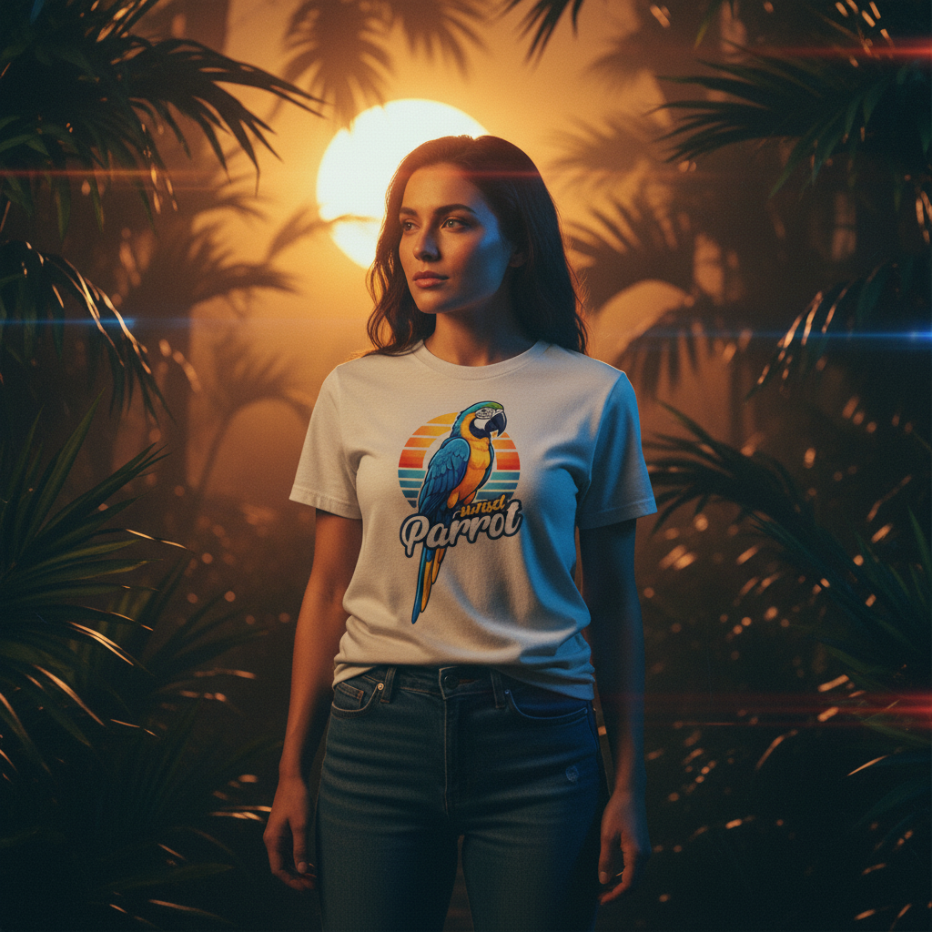 Tropical Parrot Tee – T-Shirt Unisex in Stile Vintage