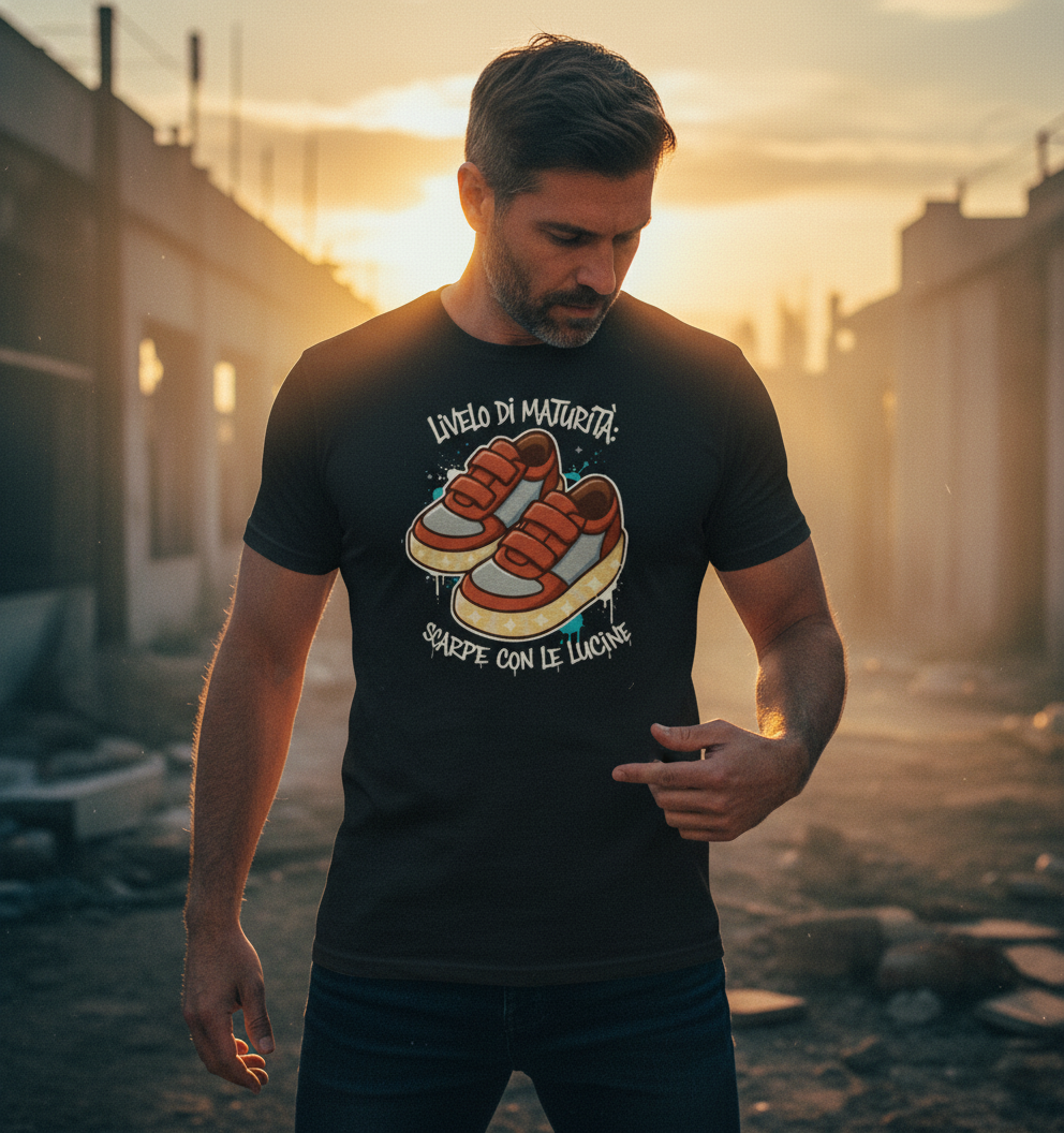Maglietta Divertente – Livello di Maturità: Scarpe con le Lucine