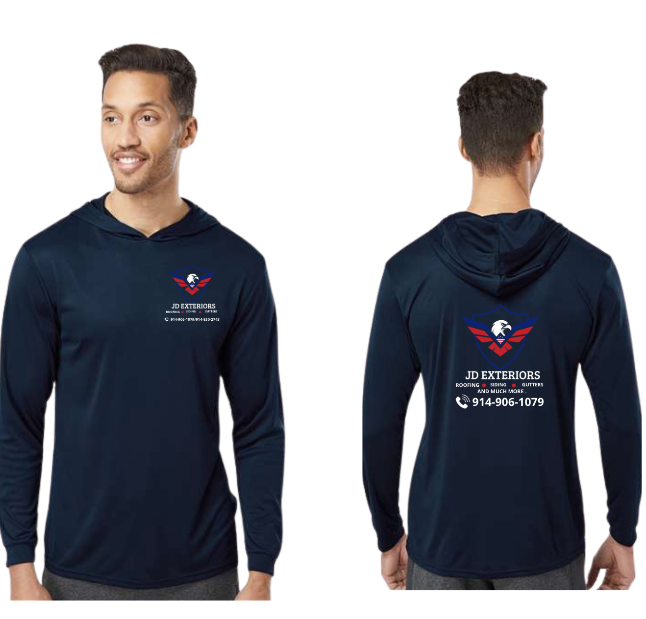 JD Exteriors Branded Navy Hooded Shirt