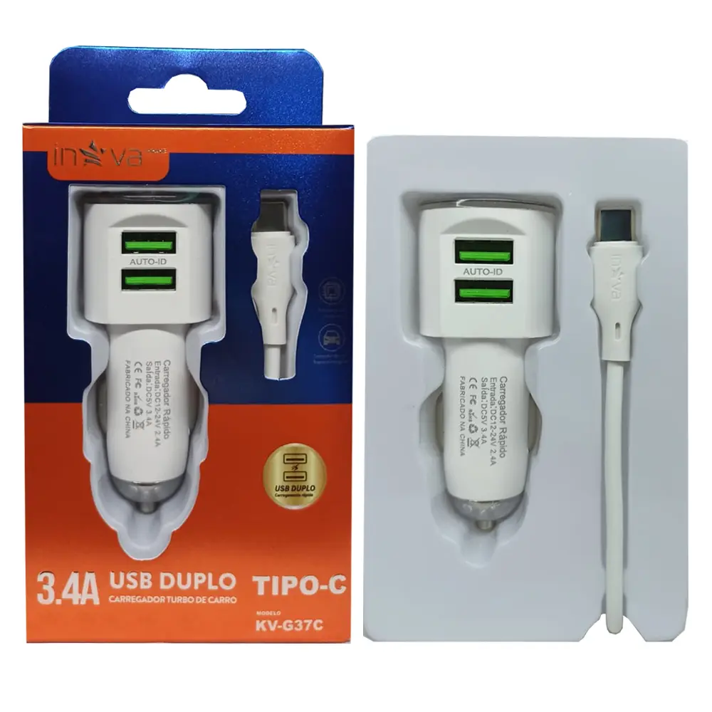 Carregador de carro USB Duplo Tipo-C