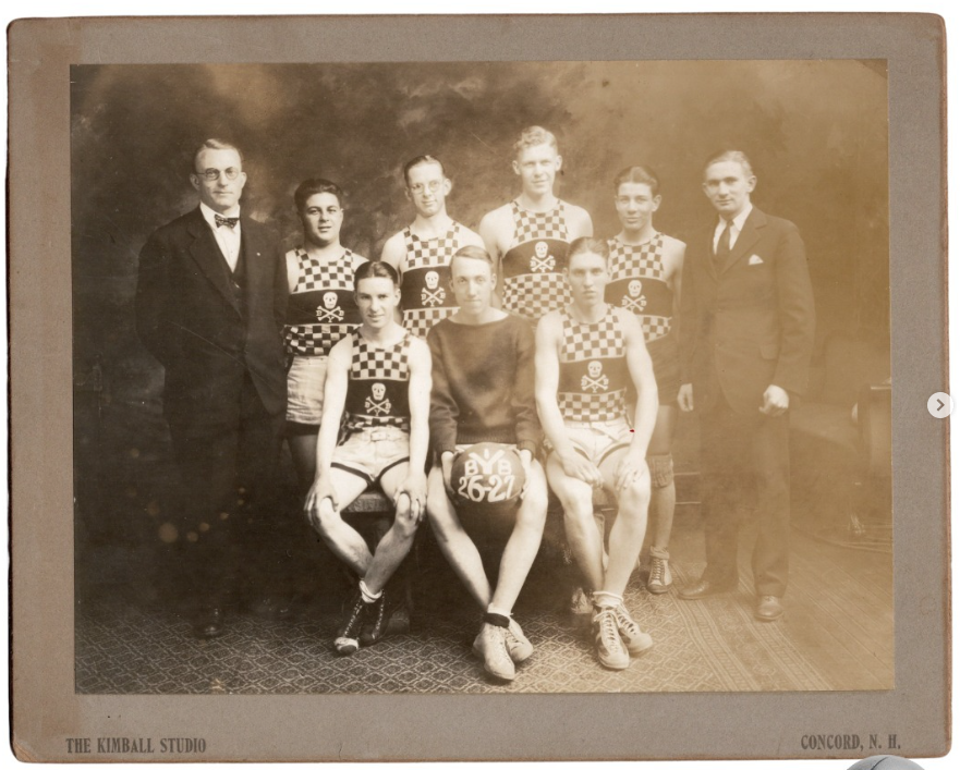 Framed & Matted 1926-27 Cabinet Card Photograph featuring unknown New Hampshire Team with BYB Skull & Bones Uniforms