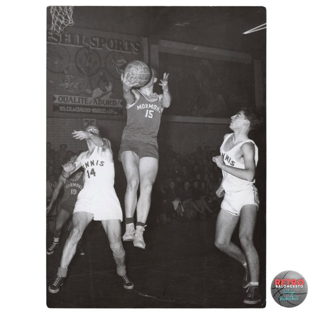 Belgium photographs from the 1950s of the Mormons Vs. Tennis Basketball Teams