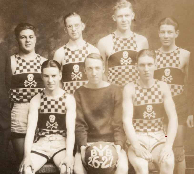 Framed & Matted 1926-27 Cabinet Card Photograph featuring unknown New Hampshire Team with BYB Skull & Bones Uniforms