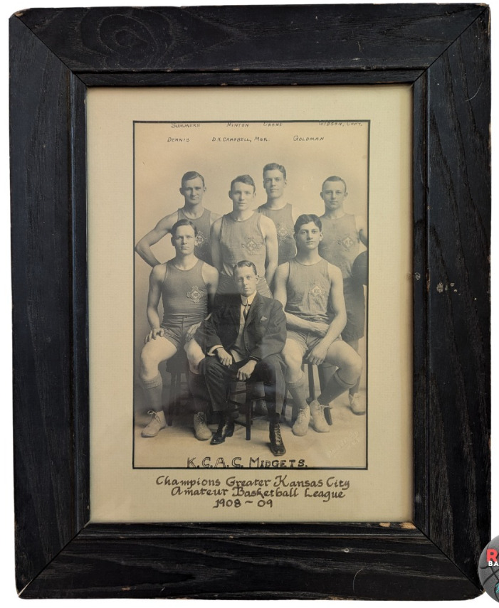 Framed & Matted original cabinet photo of The Champion Kansas City Midgets Basketball Team 1908-1909