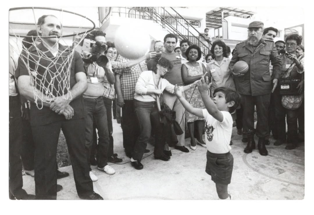 Late 1970's/Early 1980's Original Photograph of Boy Playing Basketball with Fidel Castro.