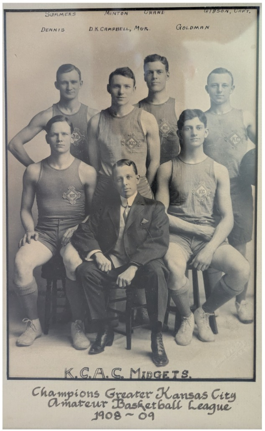 Framed & Matted original cabinet photo of The Champion Kansas City Midgets Basketball Team 1908-1909