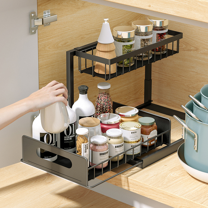 Under Sink Organizer Storage Rack – 2 Tier Metal Cabinet Organizer