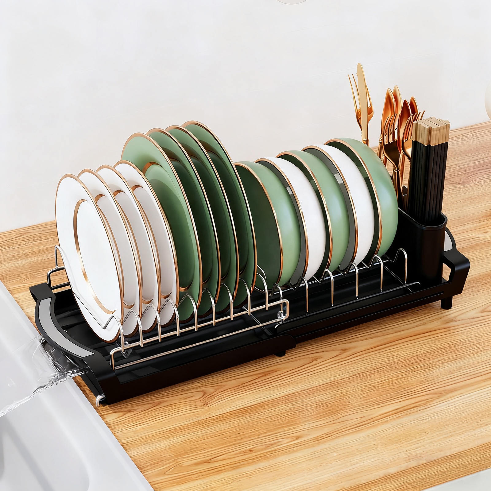 Large Capacity Dish Drying Rack with Drip Tray – Countertop Organizer