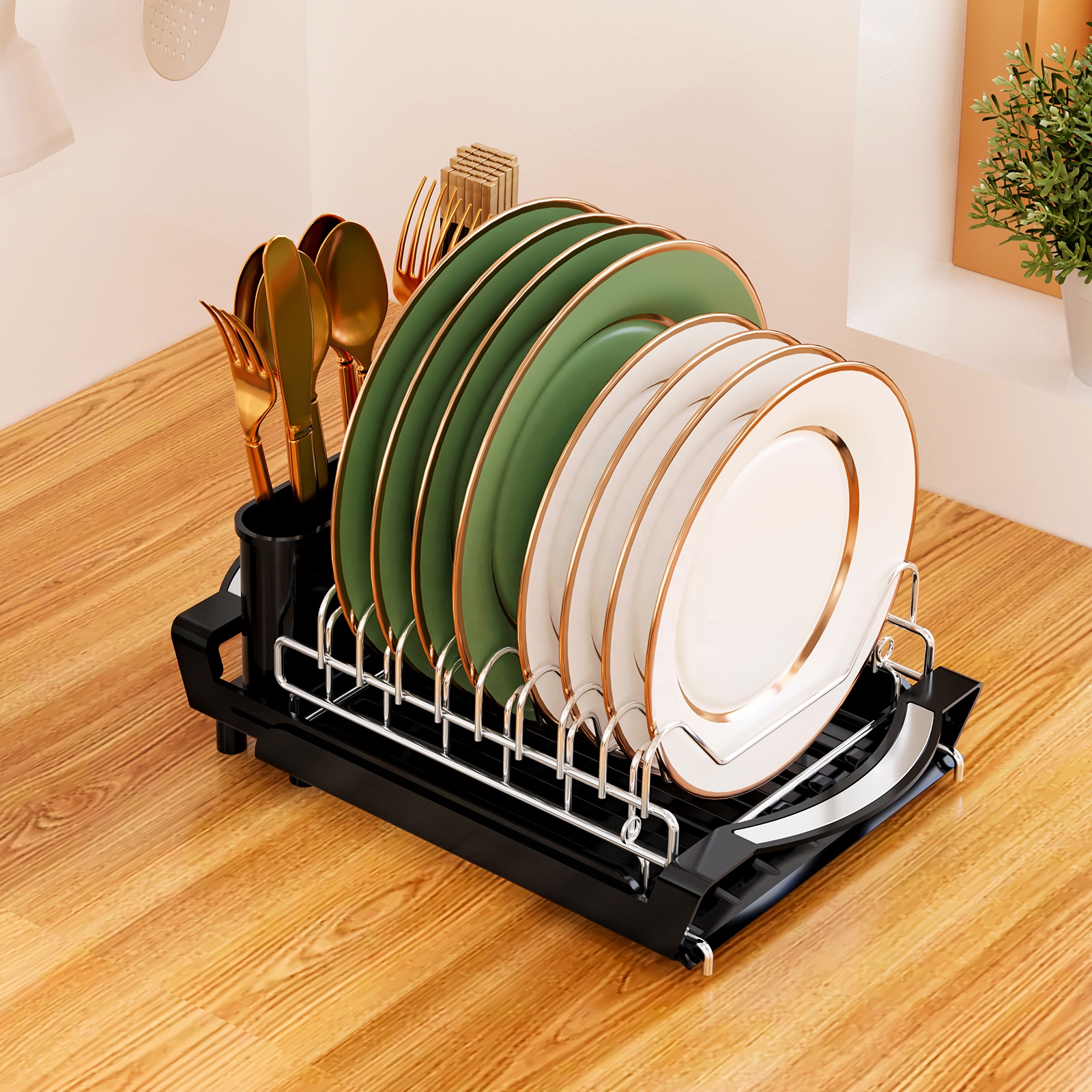Large Capacity Dish Drying Rack with Drip Tray – Countertop Organizer
