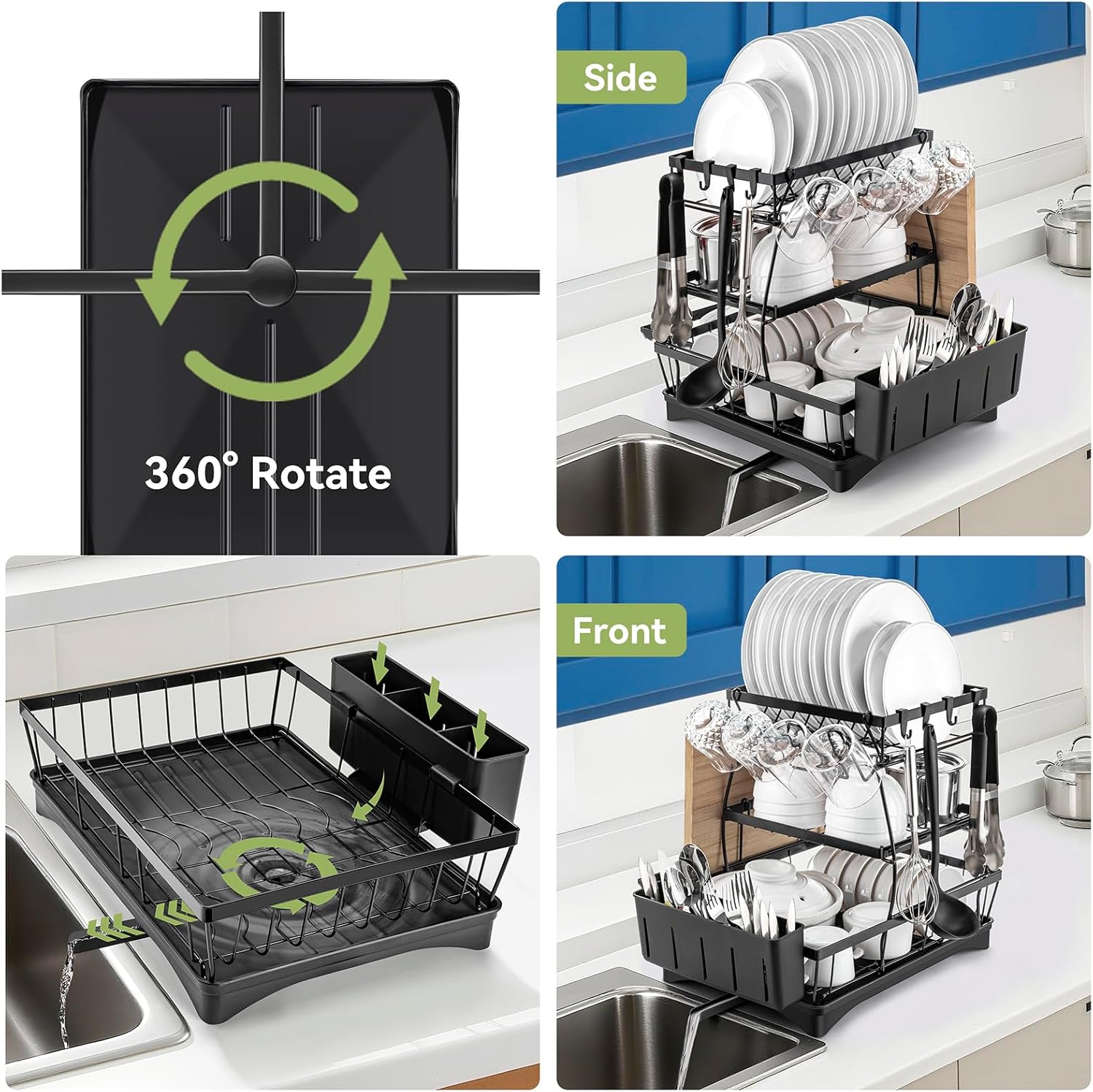 Large Capacity Dish Drying Rack with Drip Tray – Countertop Kitchen Organizer