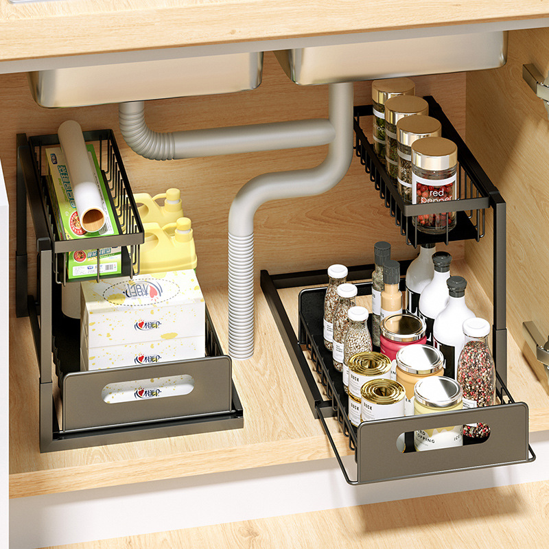 Under Sink Organizer Storage Rack – 2 Tier Metal Cabinet Organizer