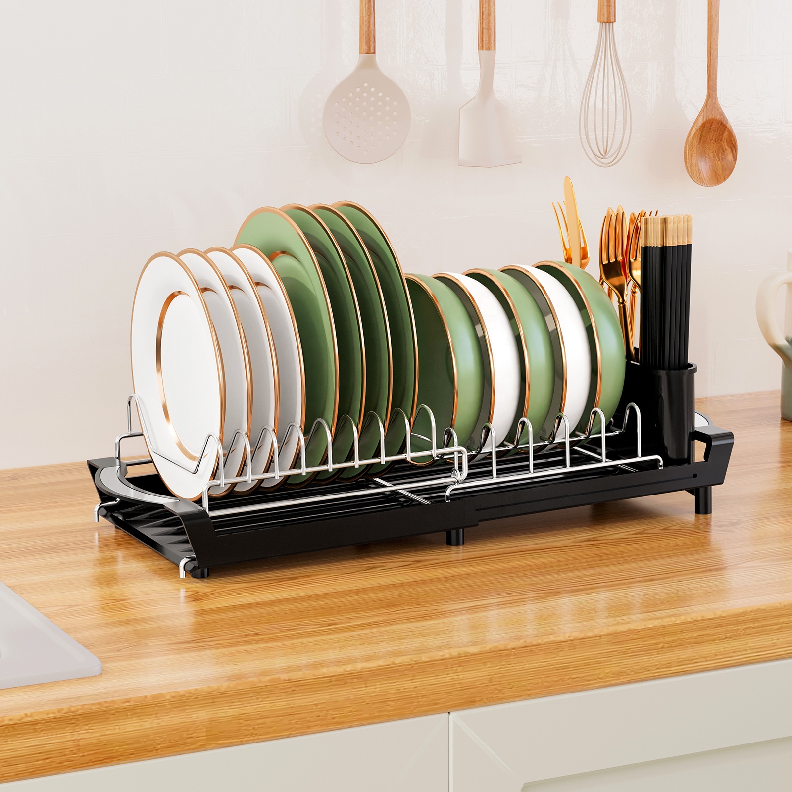 Large Capacity Dish Drying Rack with Drip Tray – Countertop Organizer