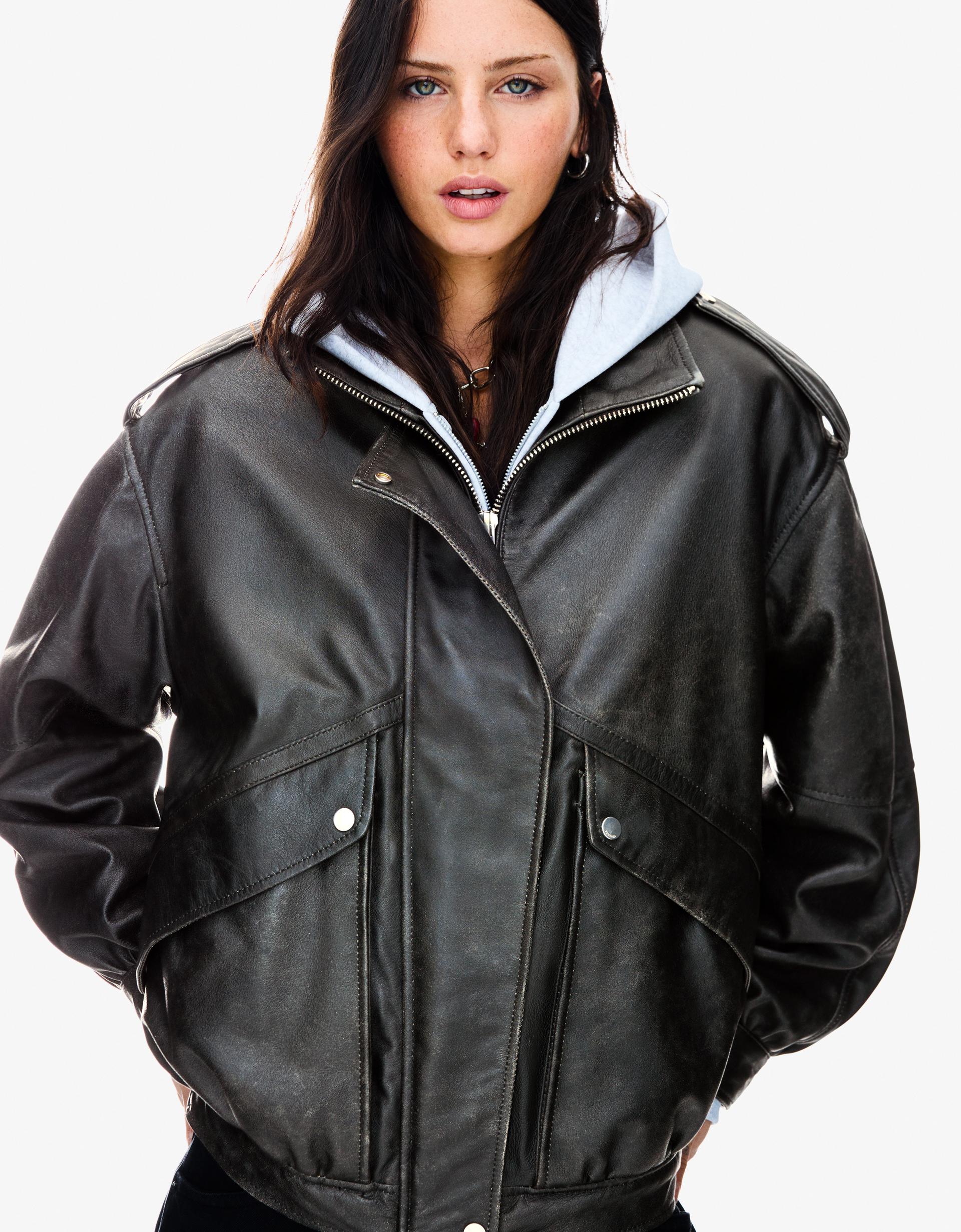 Oversized Black Leather Jacket